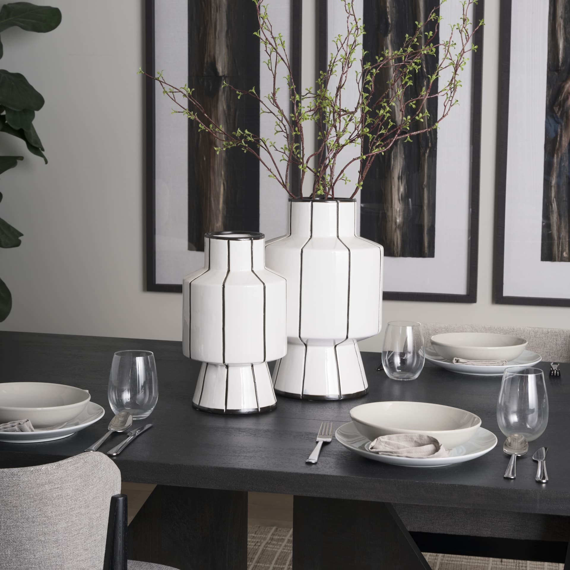 Dinah Large White w/ Black Stripes Ceramic Vase — product photograph