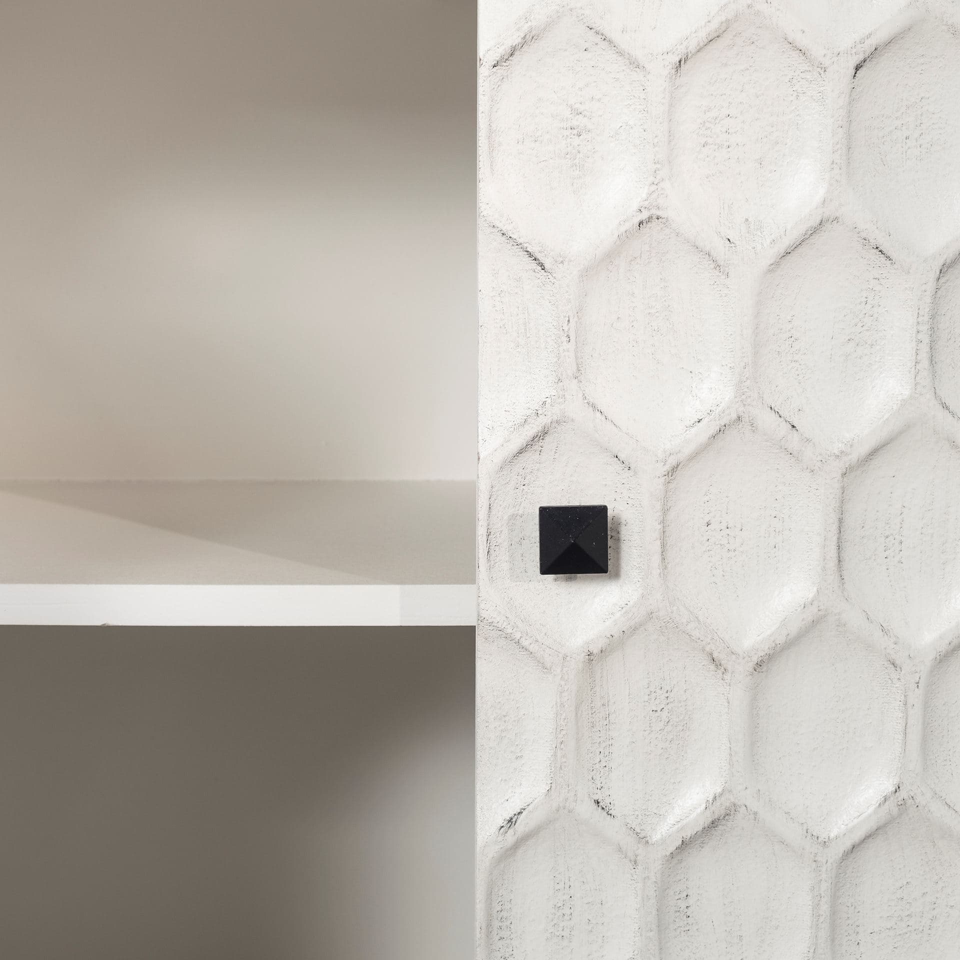 Savannah White Fir Veneer & Gray Metal 3-Door Accent Cabinet — product photograph