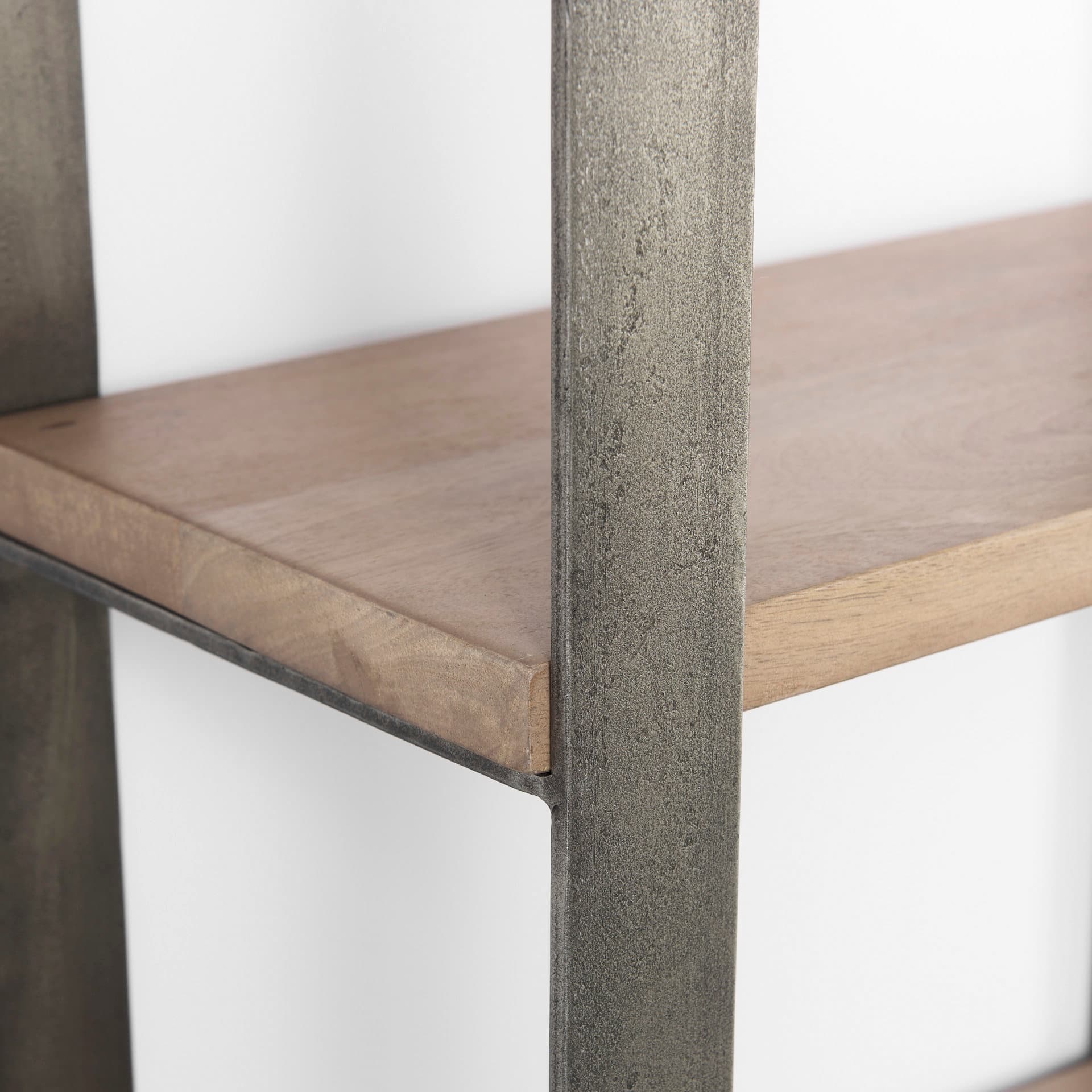 Taunton 80L x 10.5W x 90H Medium Brown Wood W/ Antique Nickel Metal Frame 6 Tier Shelving Unit — product photograph