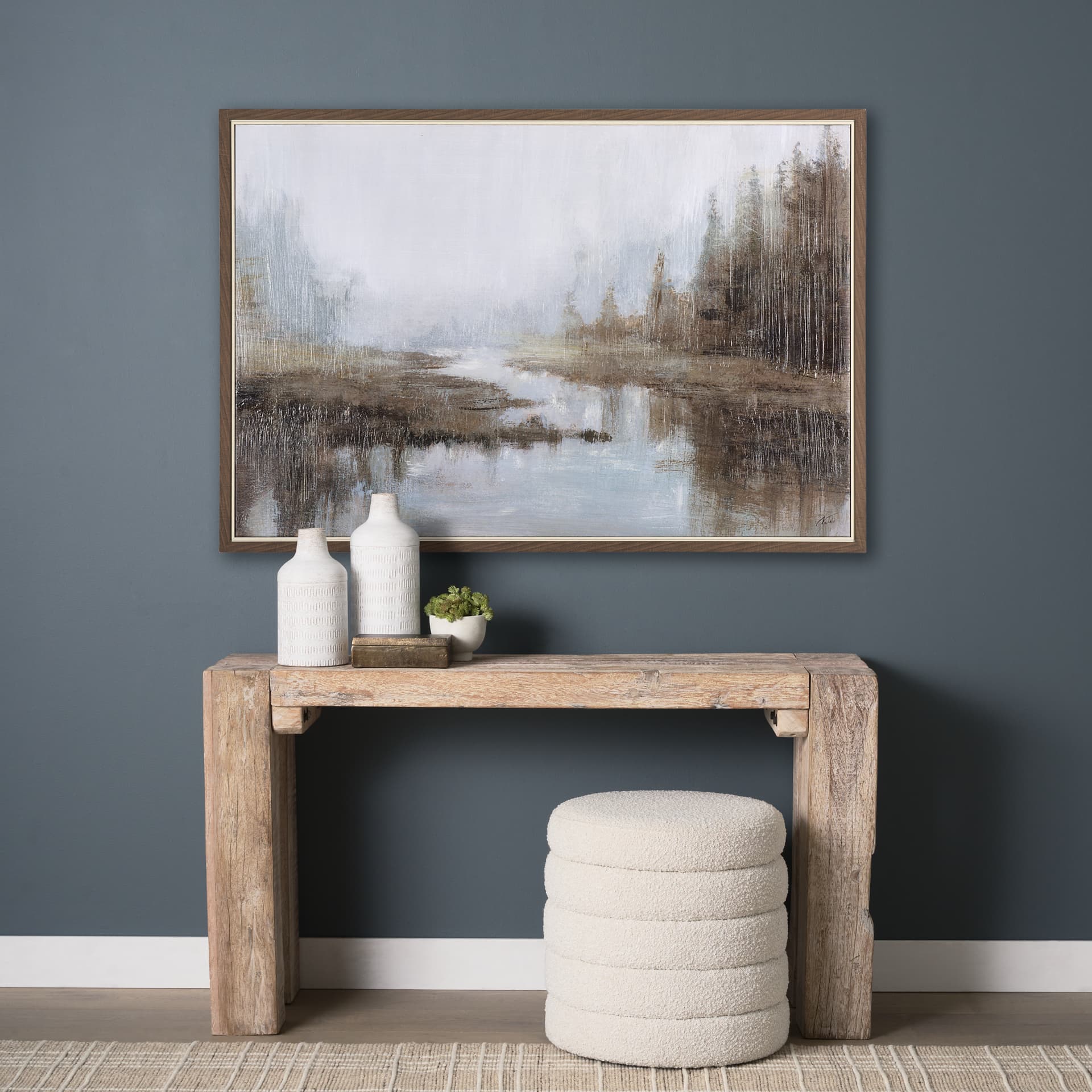 Morning Mist by Mercana Studio a Hand Embellished Textured Framed Canvas — in a styled room