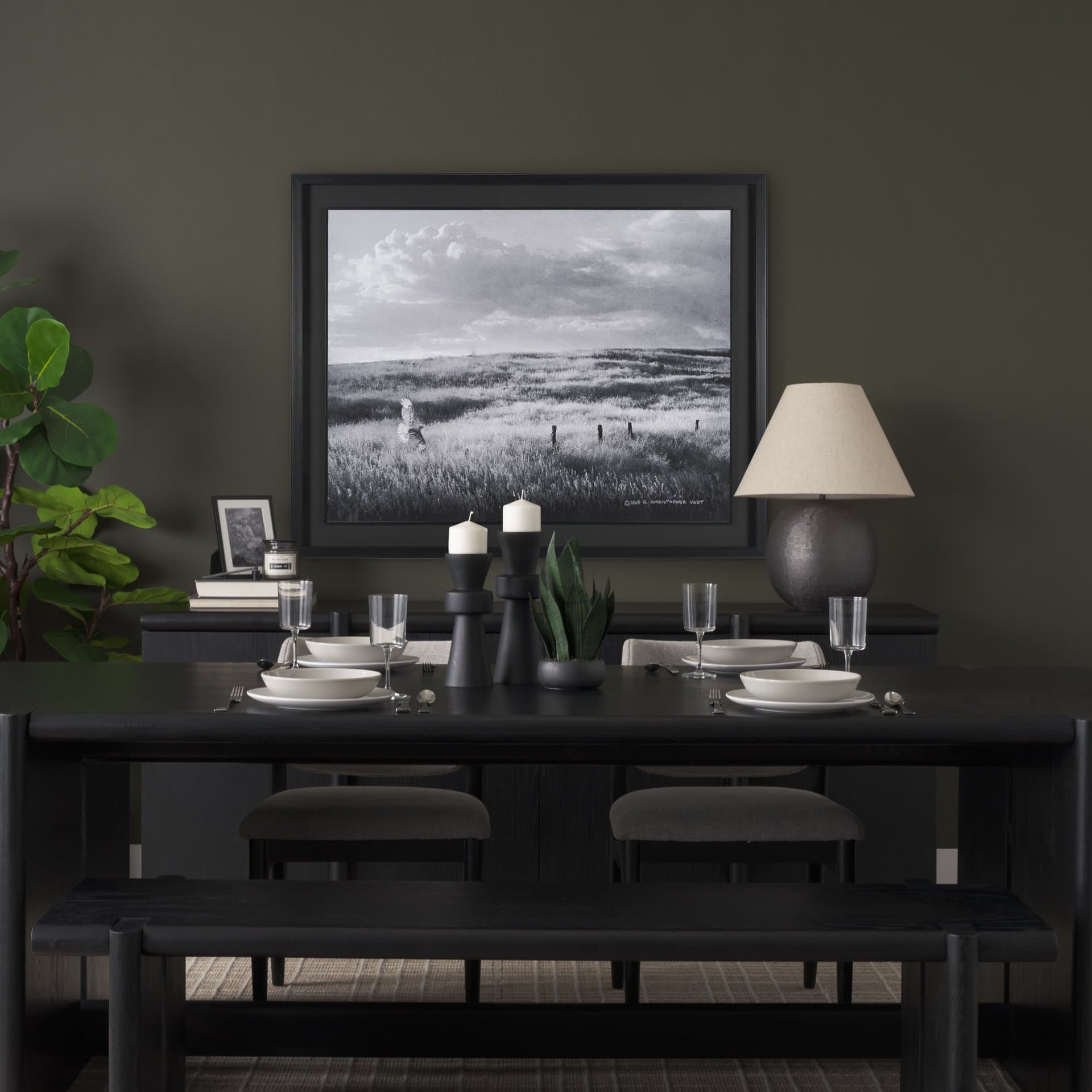 Fence Line Flight I by R. Christopher Vest Textured FramedPhoto Print Matted under Glass — in a styled room