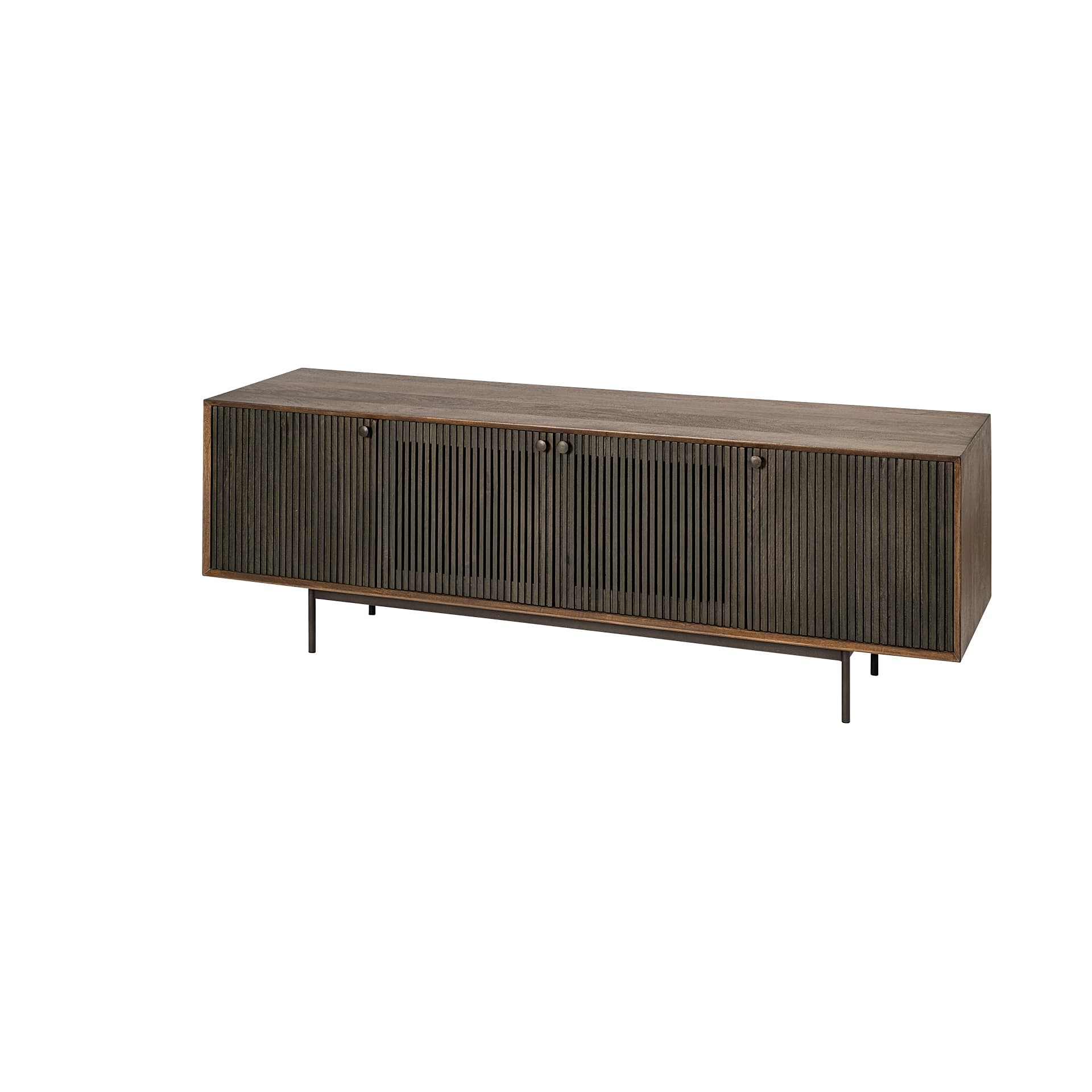Grace I Two-Toned Brown Solid Wood TV Stand Media Console with Slated Doors, TV up to 82" — product photograph