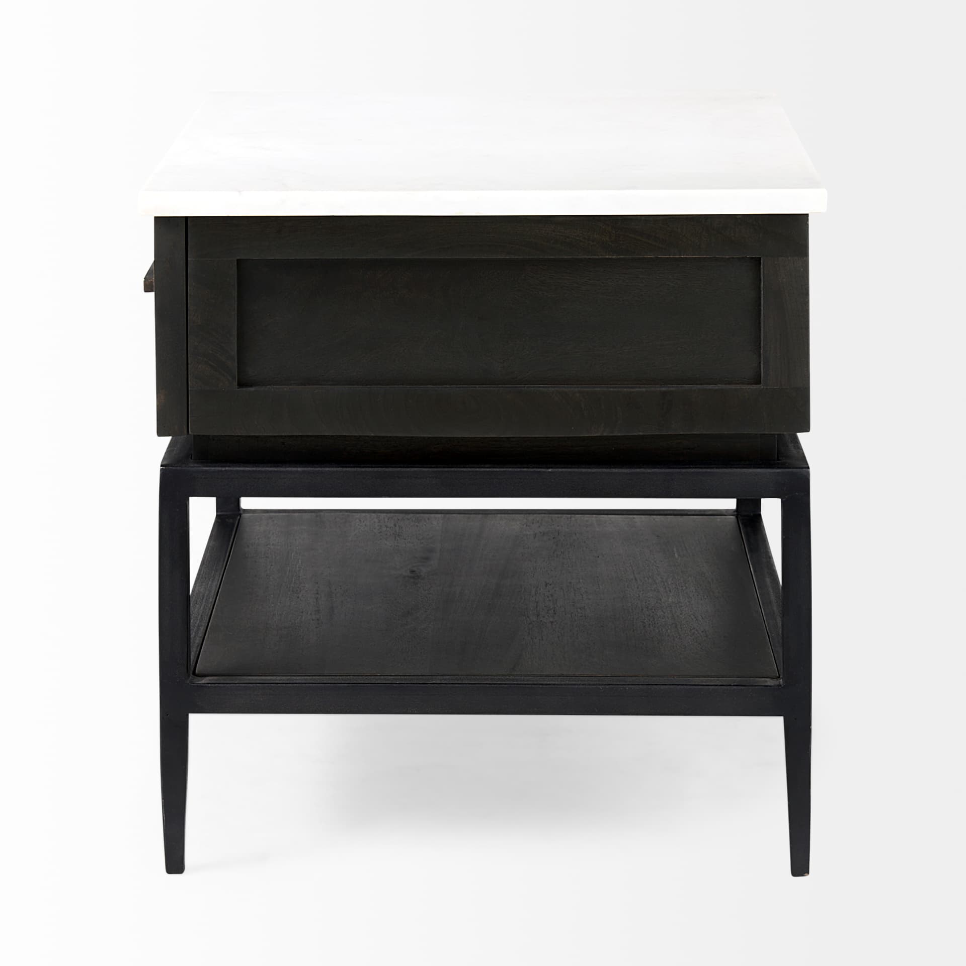 Divina Black-Brown Wood w/ White Marble Top and Black Metal Base 1 Drawer Side Table — product photograph