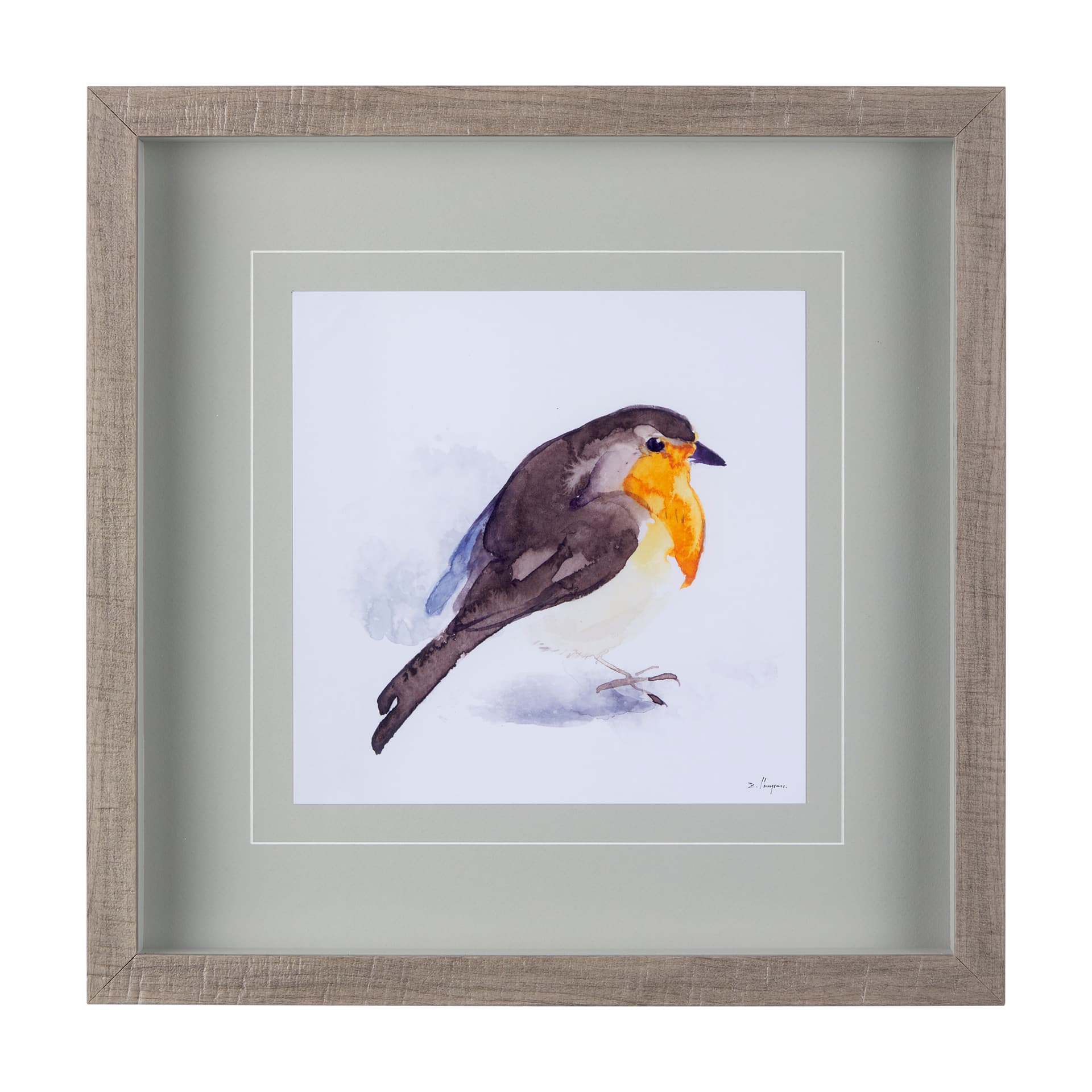 Robin II by Mercana Studio a Hand Embellished Textured Framed Art Print Matted under Glass — product photograph