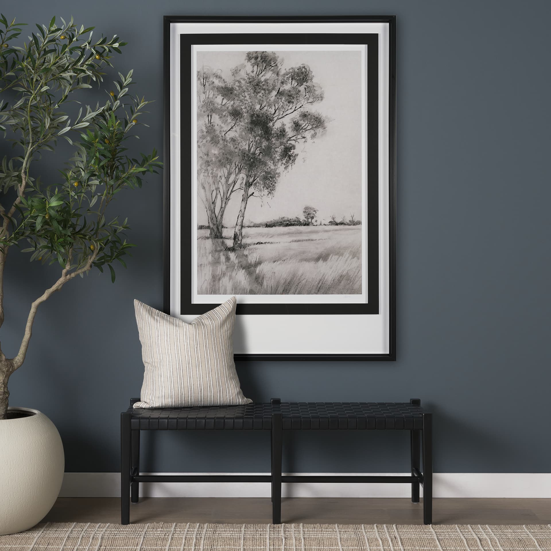 Serene View by Mercana Studio a Hand Embellished Textured Framed Art Print Matted under Glass — in a styled room