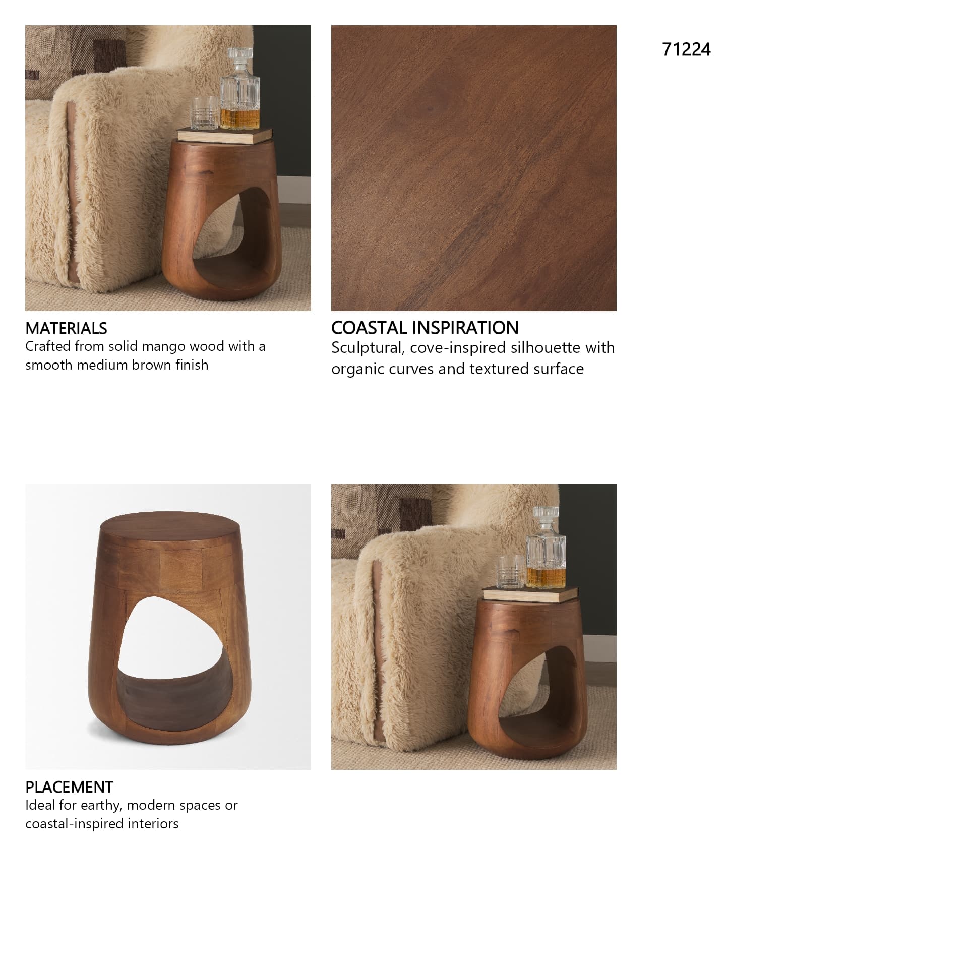 Cove Mid-Brown Sculptural Open Side Table — product photograph