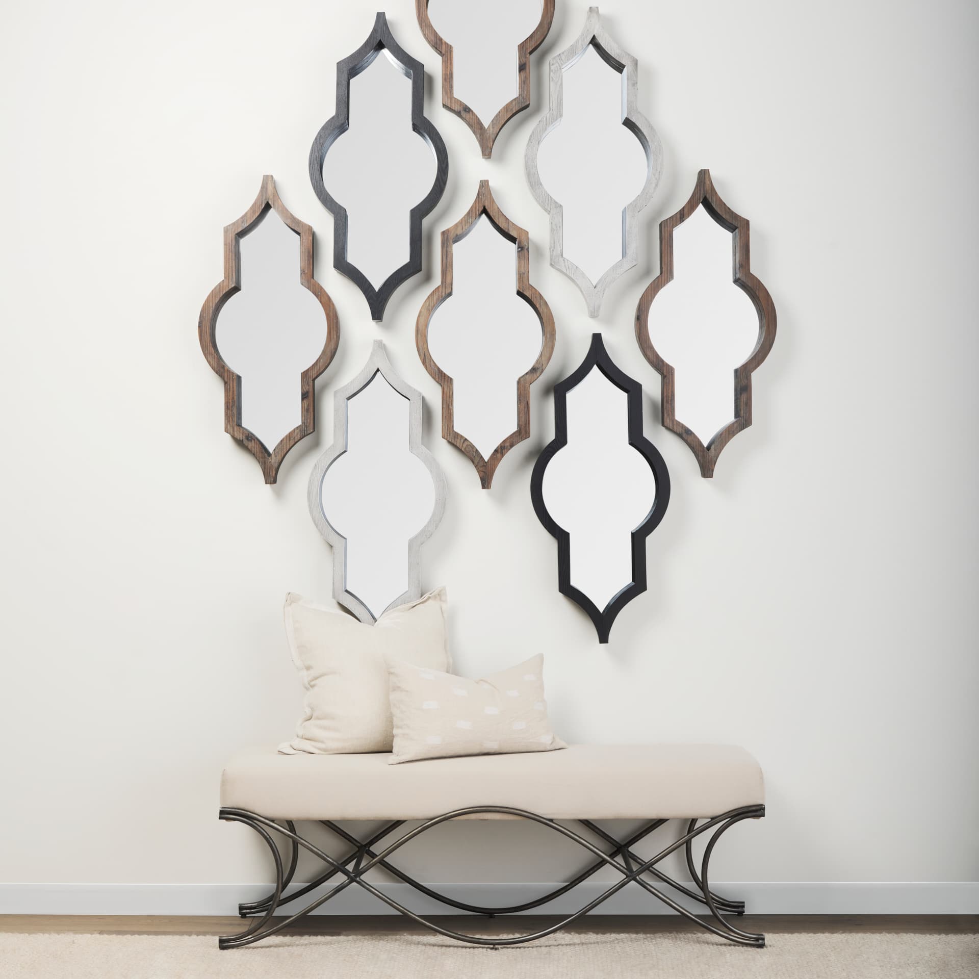 Tamanar 15.0 x 3.0 x 34.1 Black Wood Frame Wall Mirror — in a styled room