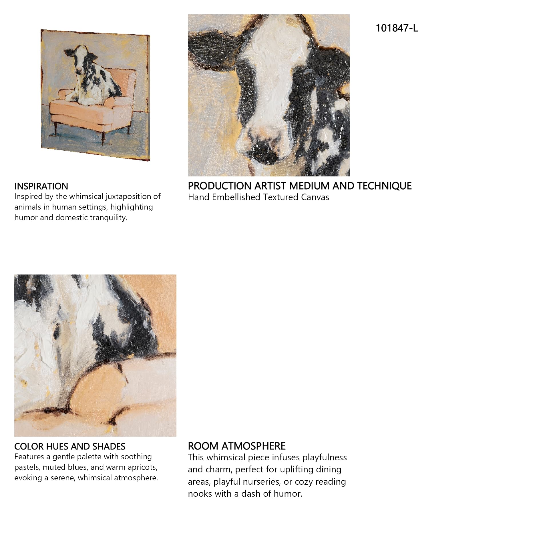 Moo-ving II by Ethan Harper a Hand Embellished Textured Canvas — in a styled room