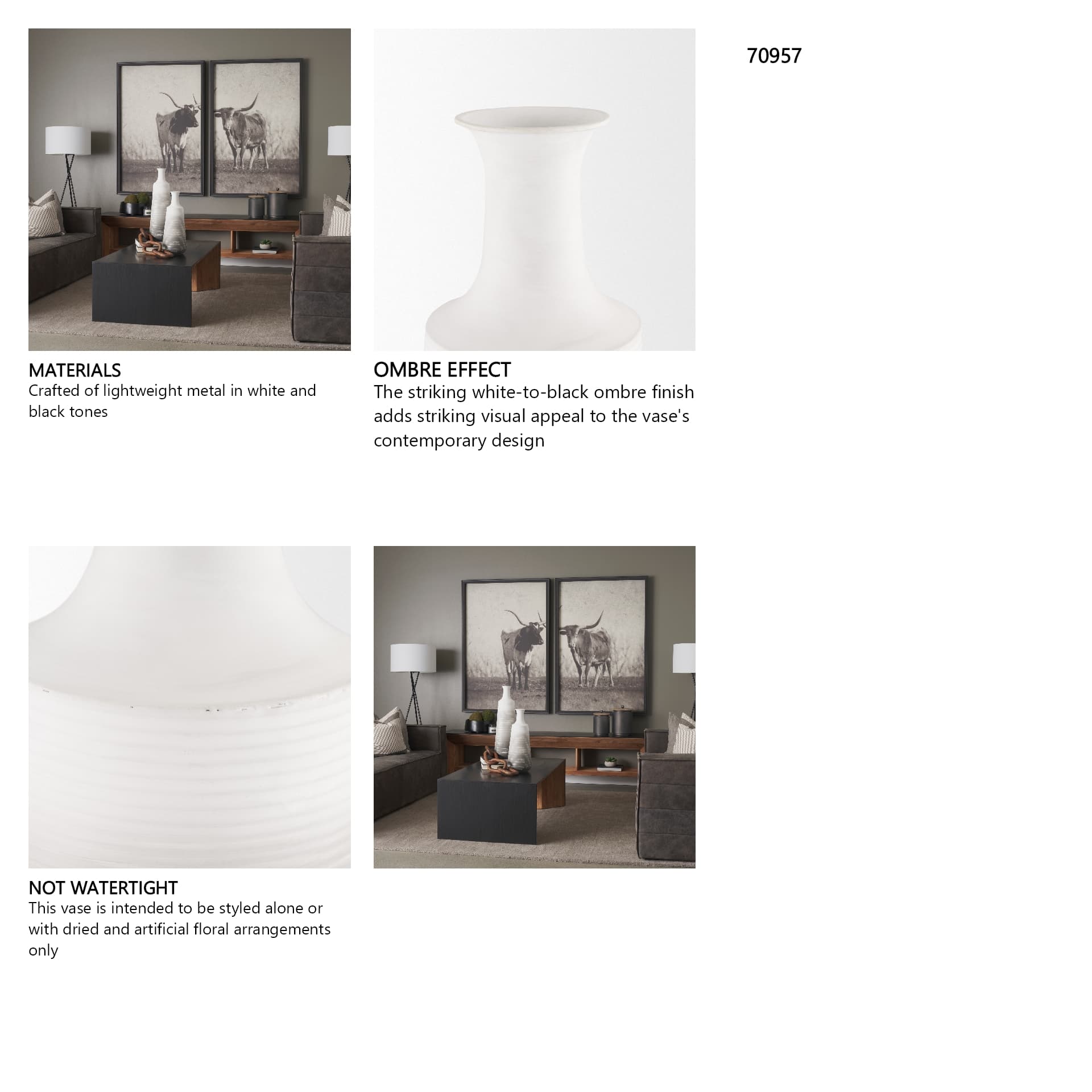 Toru Medium White w/ Grey Ombre Metal Vase — in a styled room