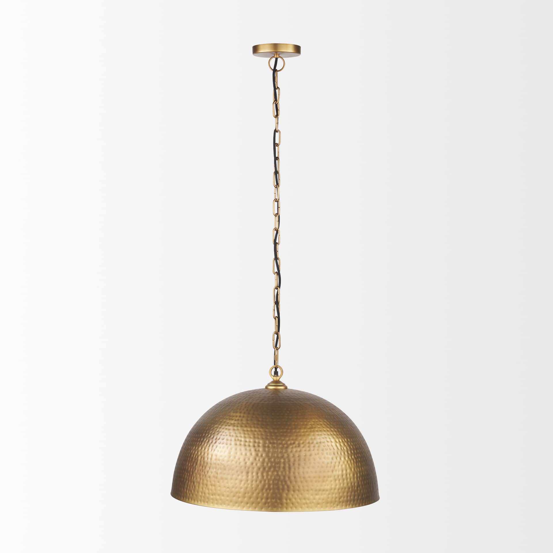 Karina 24" Round Brass-tone Hammered Metal Dome Pendant Light — product photograph