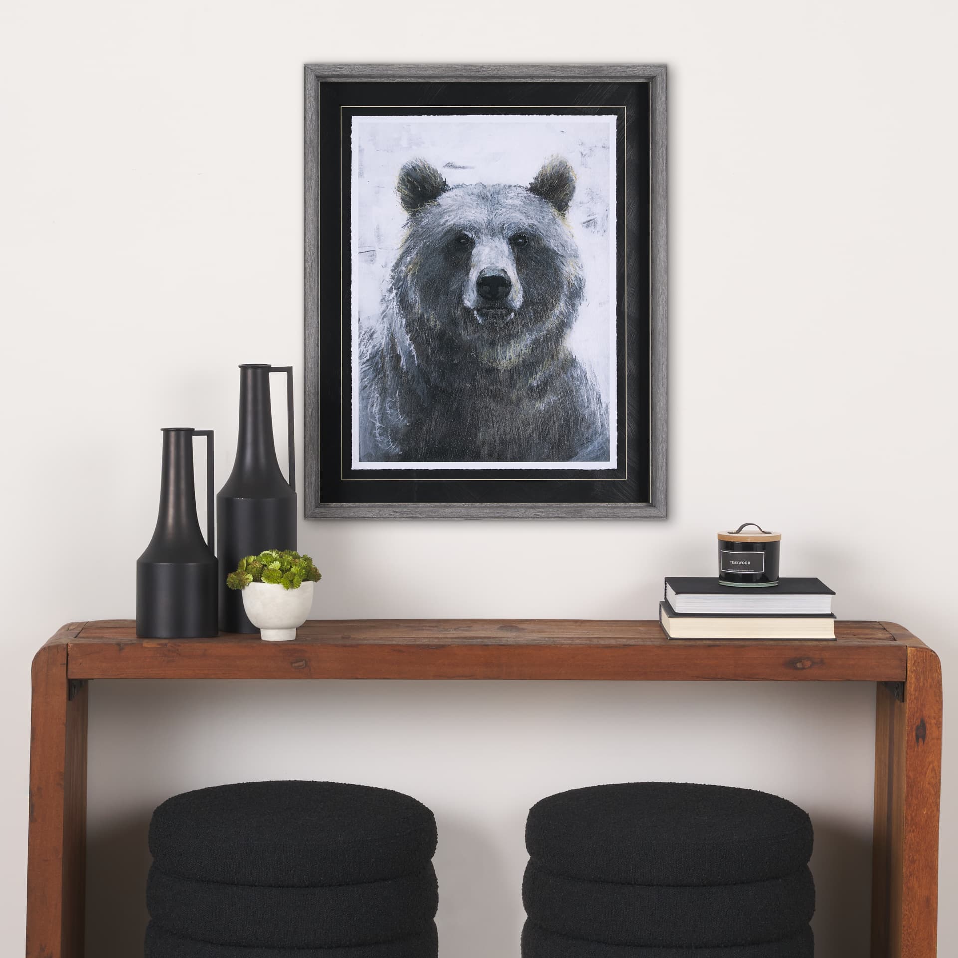 Animal Portrait III (Bear) by Mercana Studio Hand Embellished Framed Art Print Matted under Glass — in a styled room