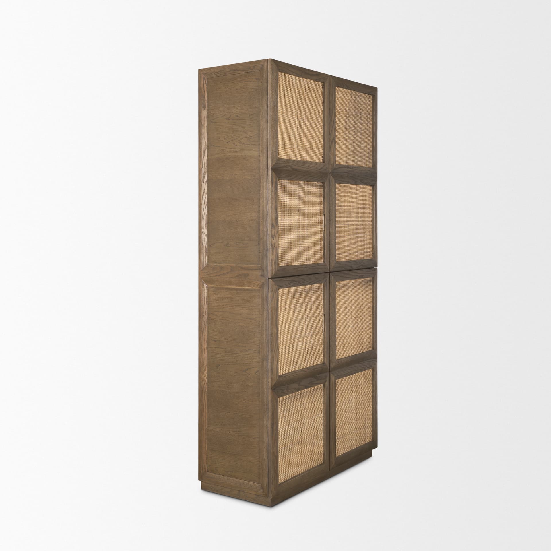 Sina Brown Oak Wood w/ Natural Rattan 2 Door Curio Cabinet — product photograph