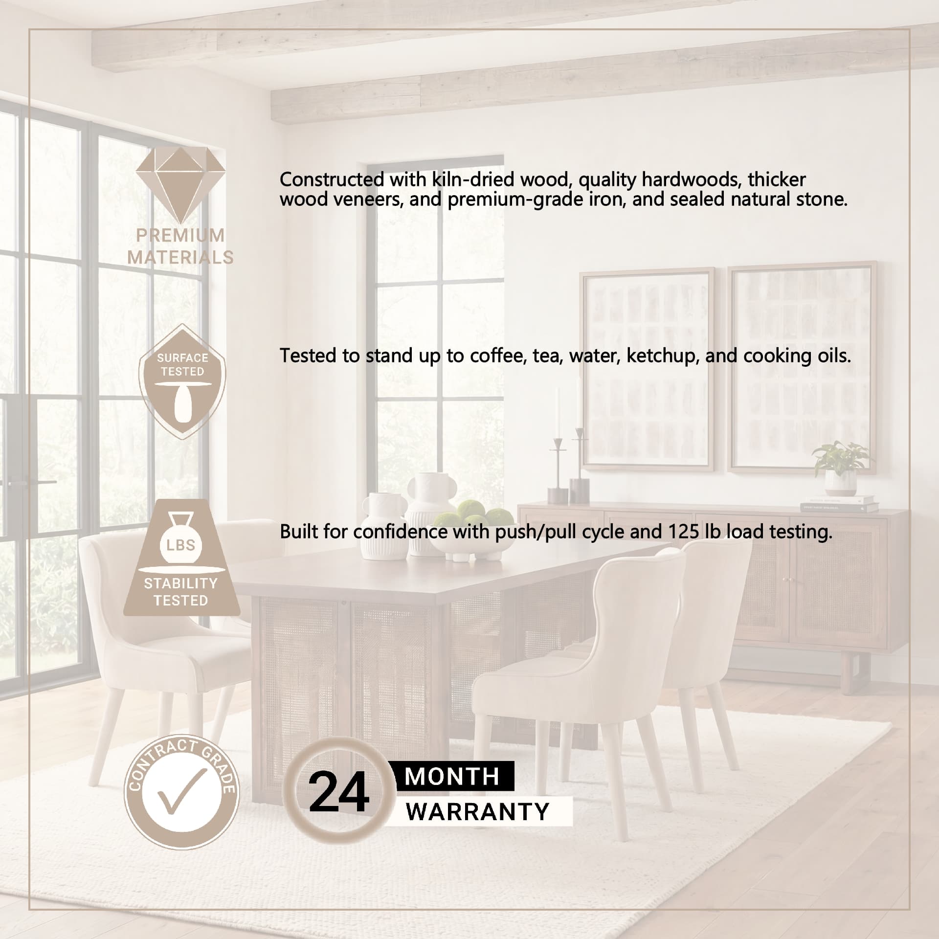 Grier 84"L x 38"W Dining Table | Med Brown Wood & Med Brown Wood Cane | Seats 8 — product photograph
