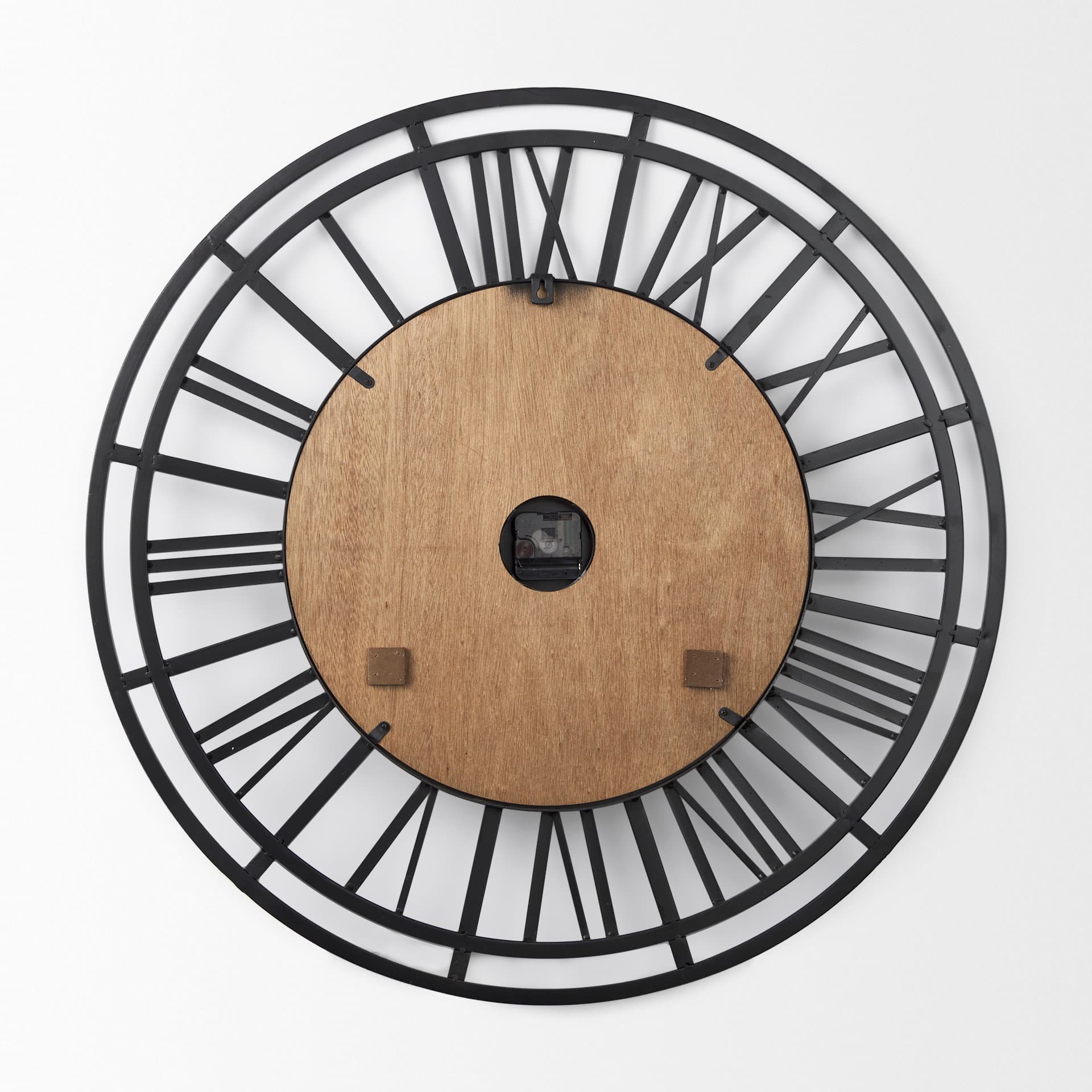 Lewiston 30.1L x 2.0W x 30.1H Black Iron W/Wood Round Wall Clock — product photograph