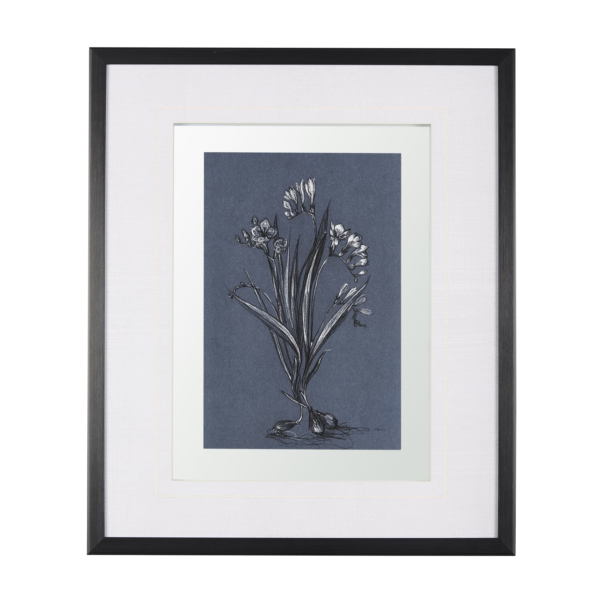 Botanical sketches III (Blue) by Mercana Studio Hand Embellished Framed Art Print Matted under Glass — product photograph