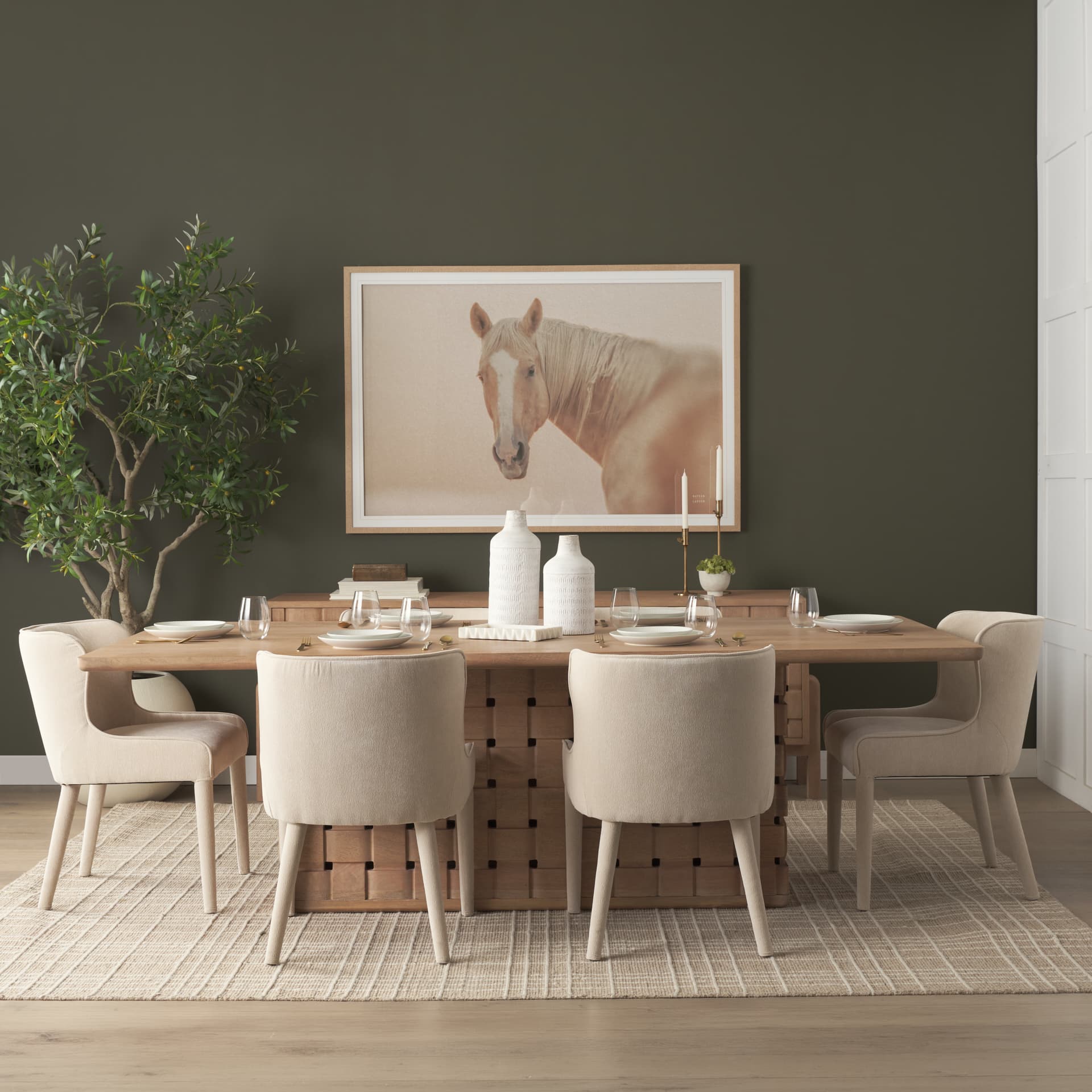Trellyn 99"L x 44"W Rectangular Dining Table | Modern | Light Brown Wood | Seats 8 — product photograph