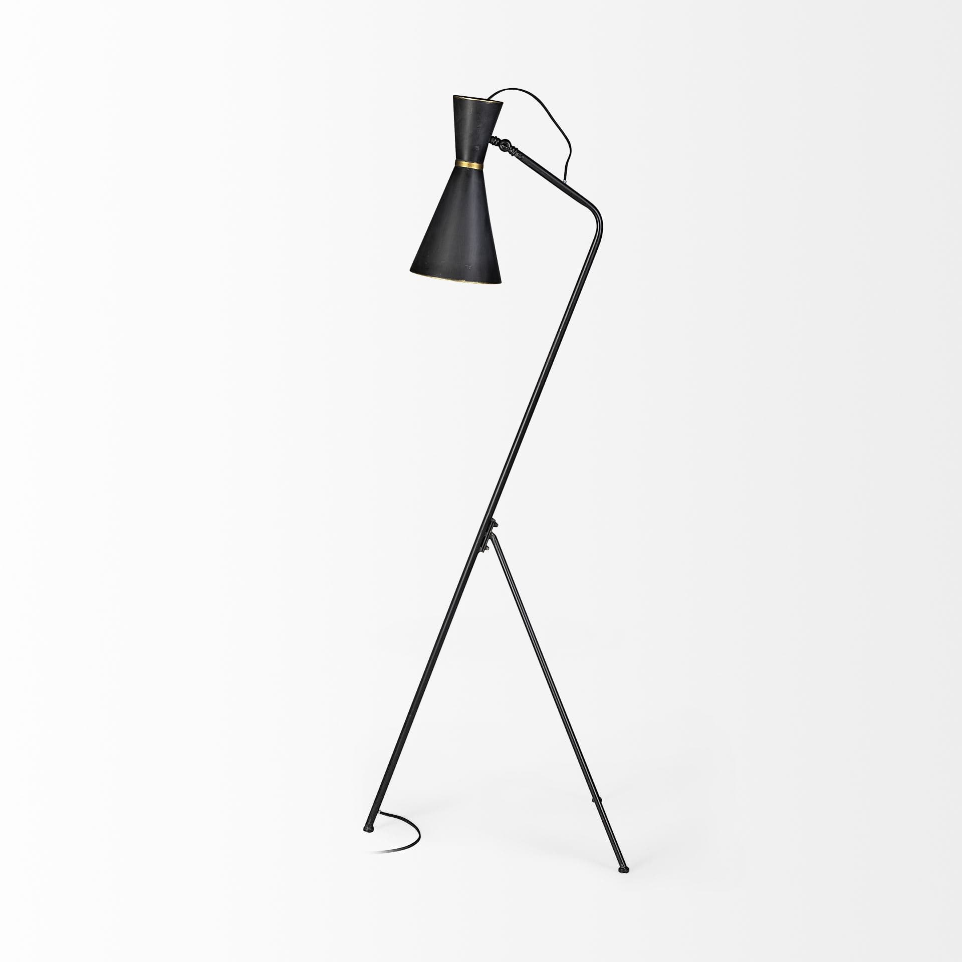 Eris III (58.3"H) Black/Brass Metal Cone Shade Floor Lamp — product photograph