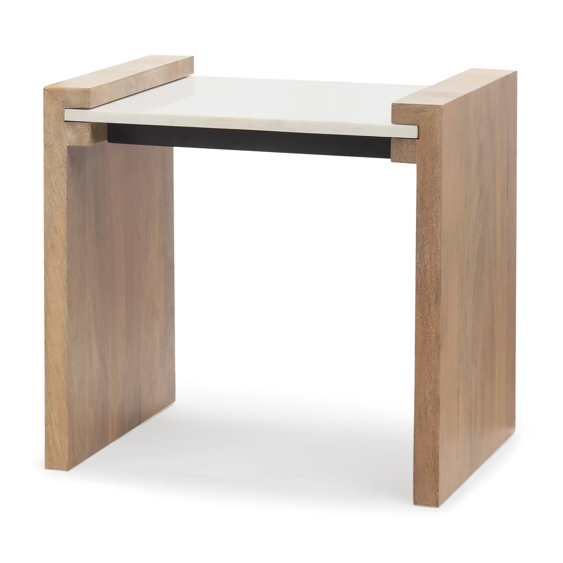 Athens Light Brown Wood w/ White Marble Accent Table — product photograph