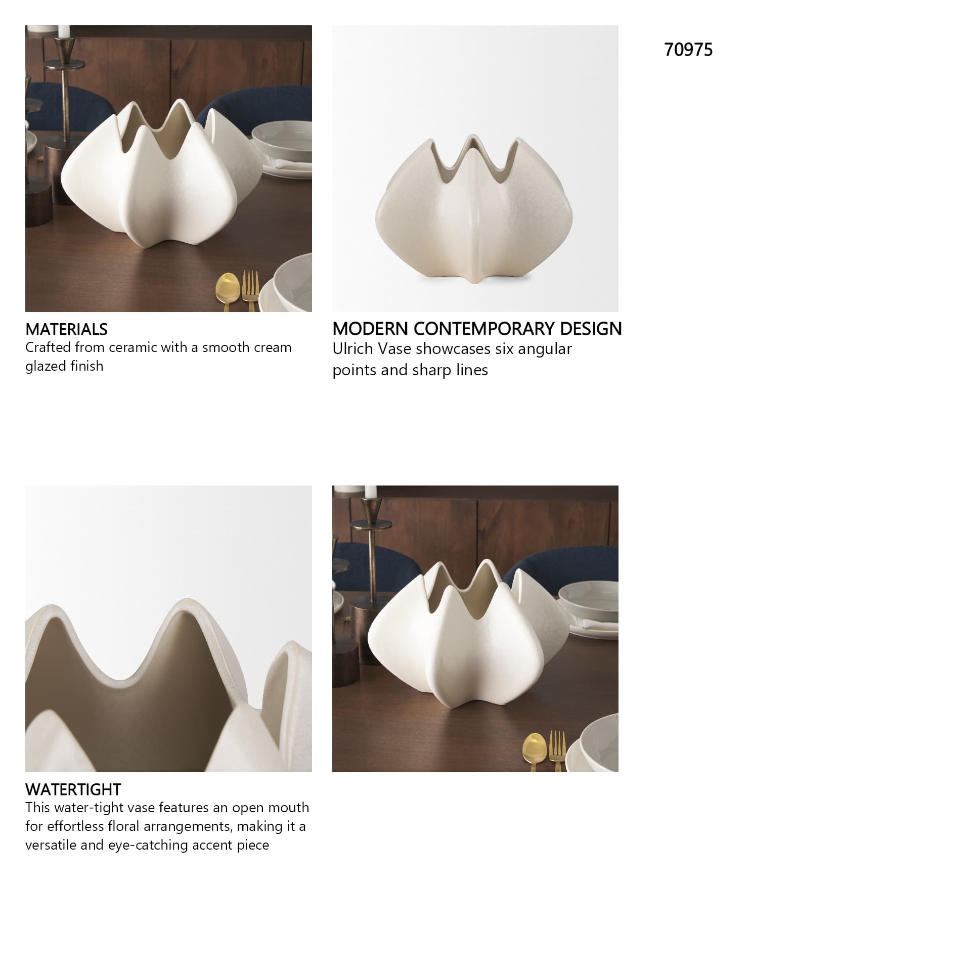 Ulrich Sculptural Cream Glazed Ceramic Vase — in a styled room