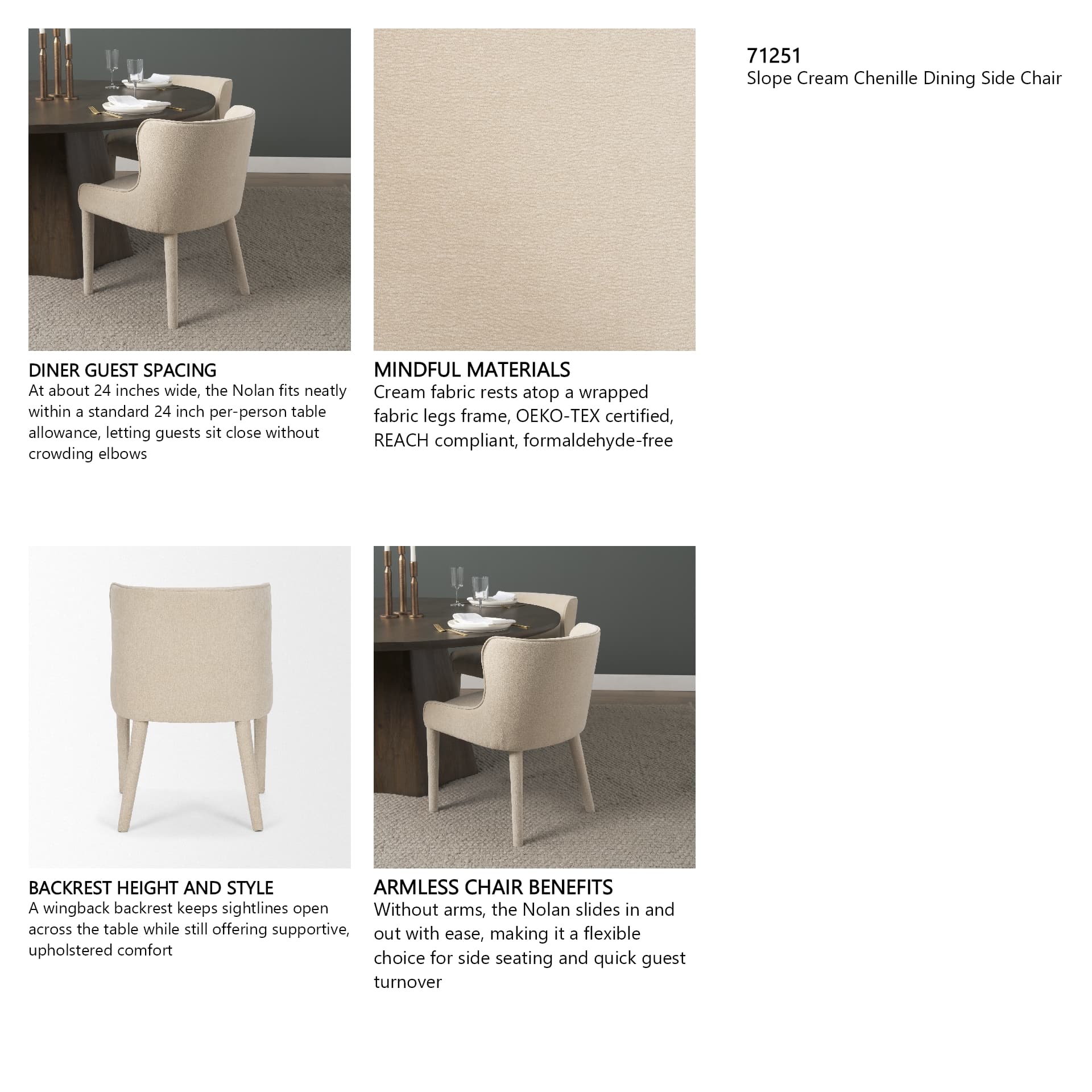 Nolan Wingback Dining Side Chair | Cream Chenille w/ Tapered Wood — in a styled room
