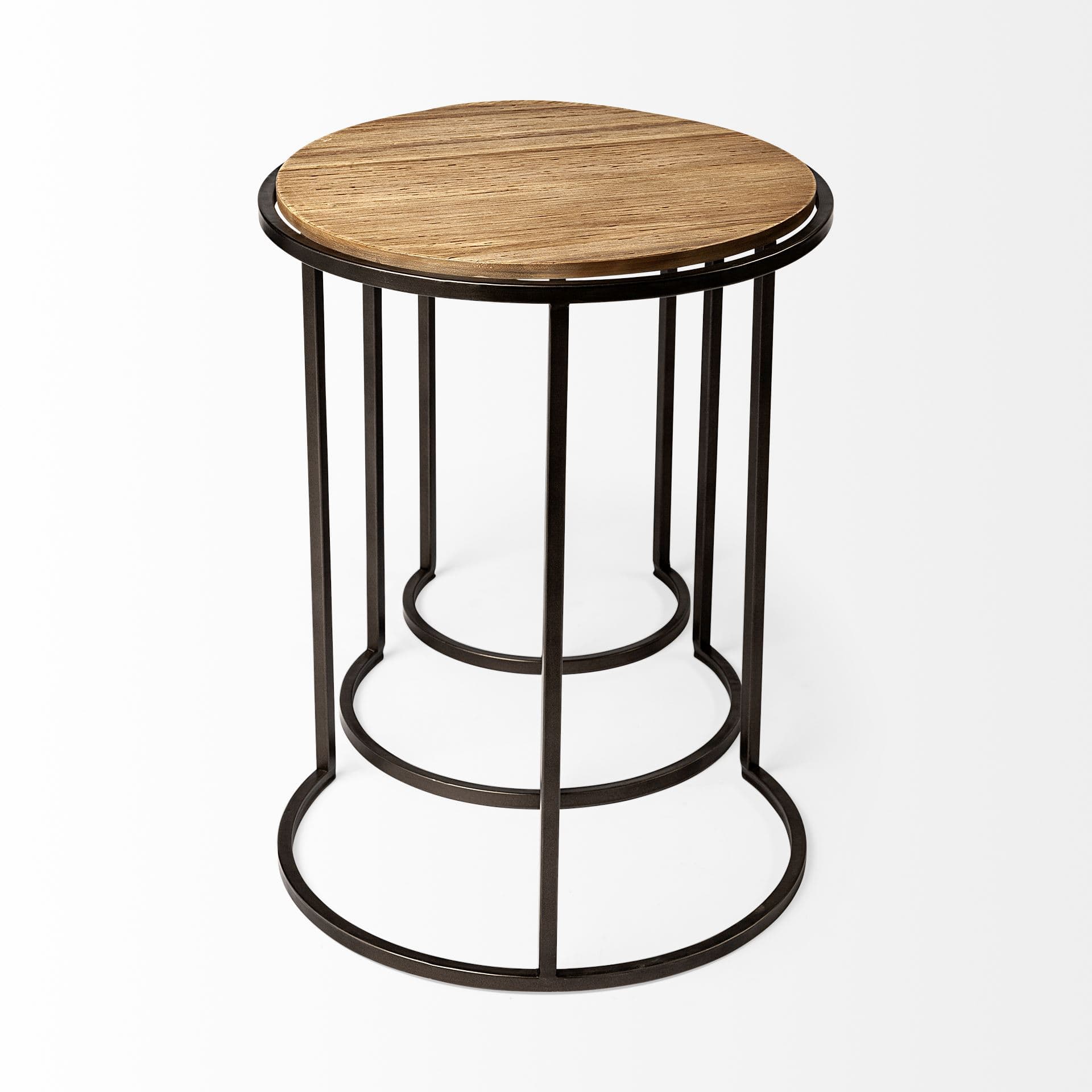 Glover (Set of 3) 20L x 20W Brown Wood Round Top W/Metal Nesting Accent Tables — product photograph