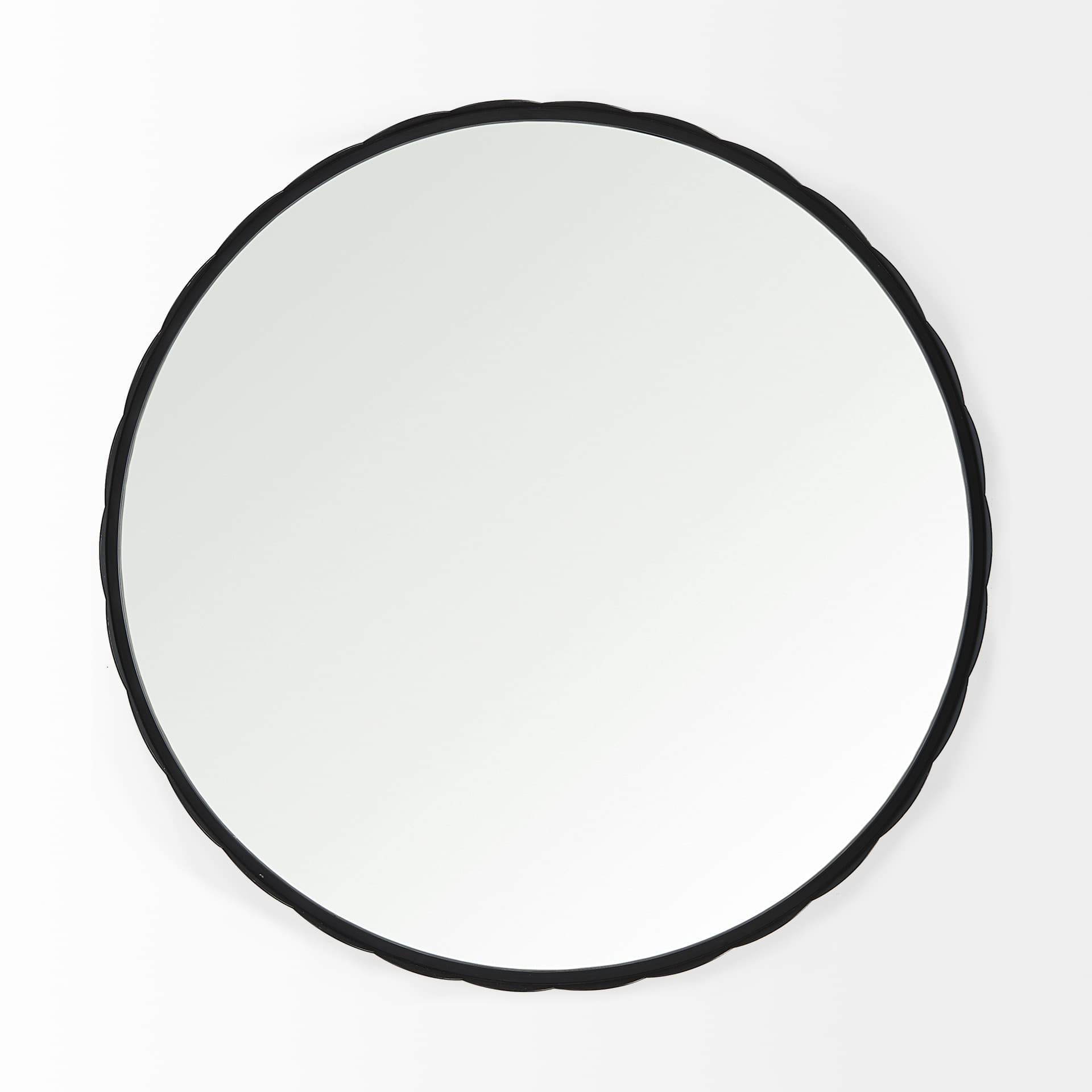 Adelaide 29.7"Black Metal Scallop Edge Round Mirror — product photograph