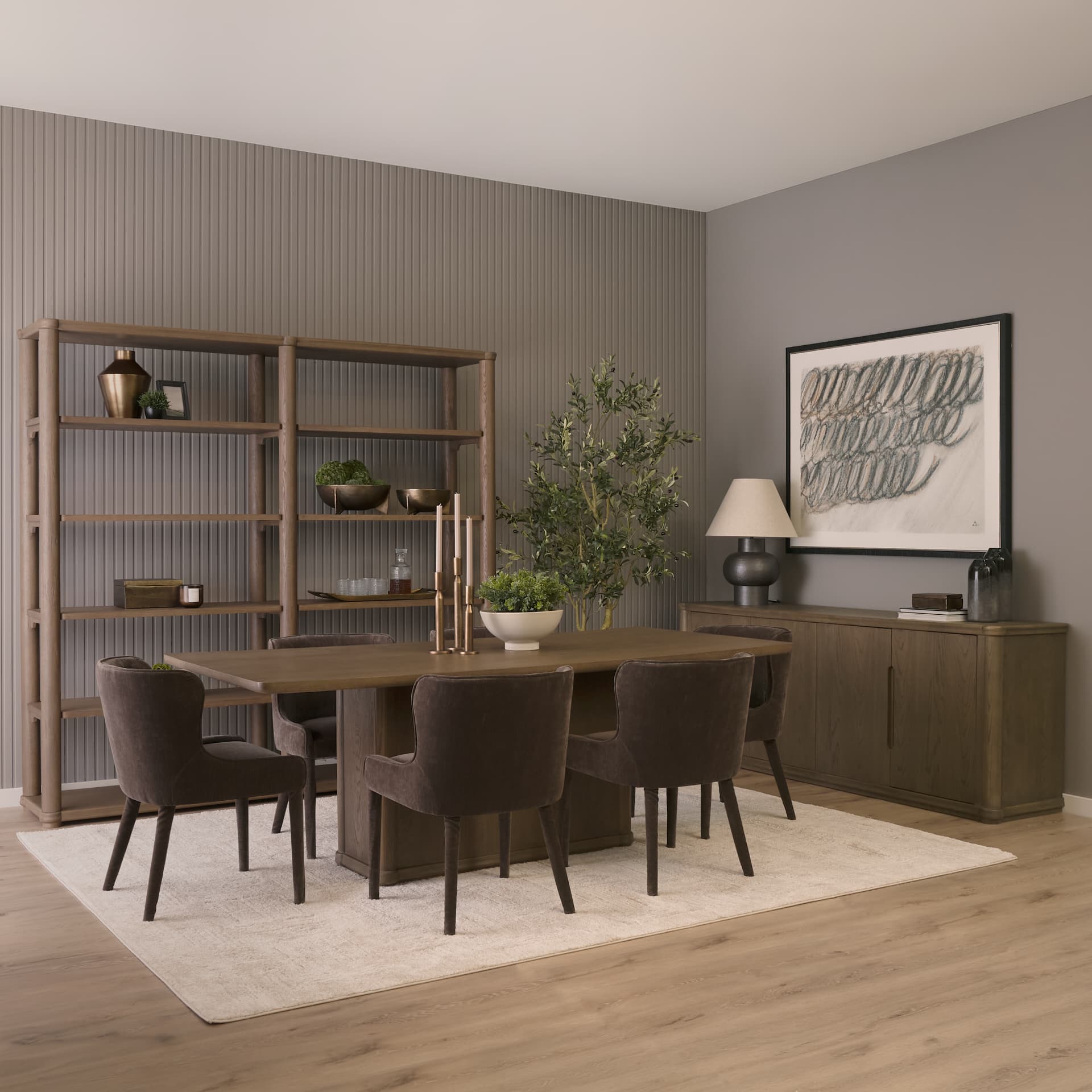 Alden 84"L x 40"W Rectangular Pedestal Dining Table | Modern | Brown Wood | Seats 8 — product photograph