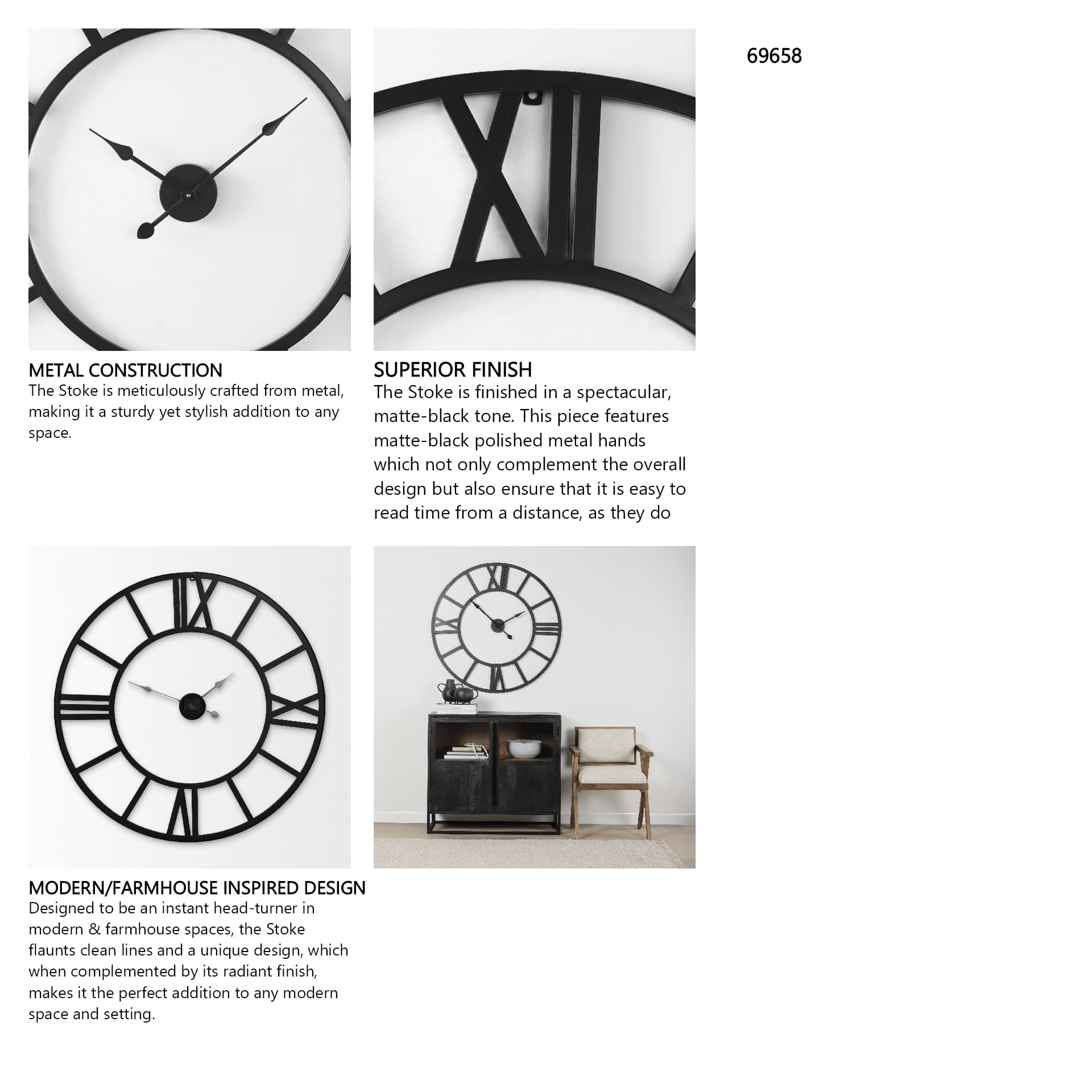 Stoke 42" Round Black Iron Wall Clock — in a styled room