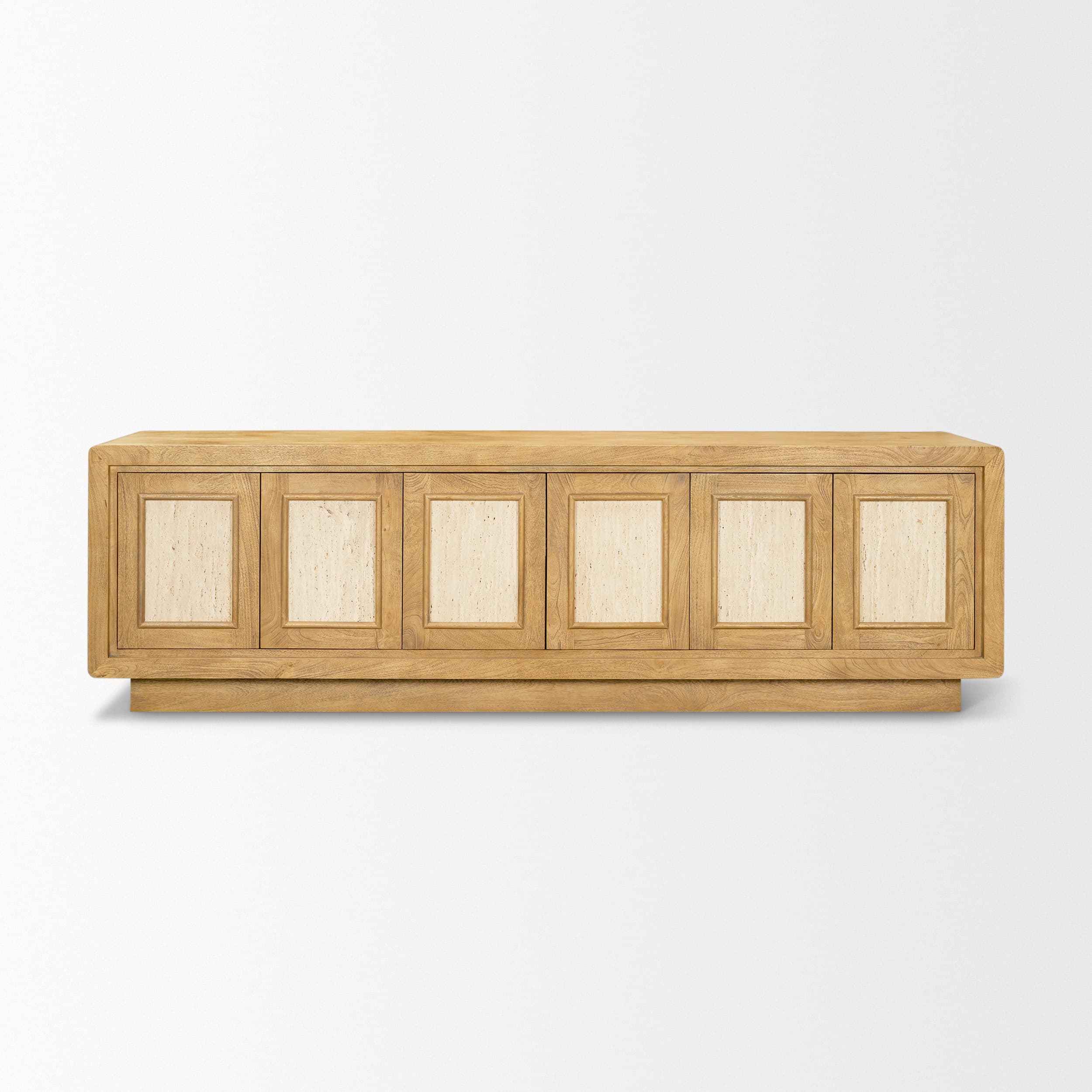 Valterra Light Brown Wood w/ Travertine 6 Door Media Console — product photograph