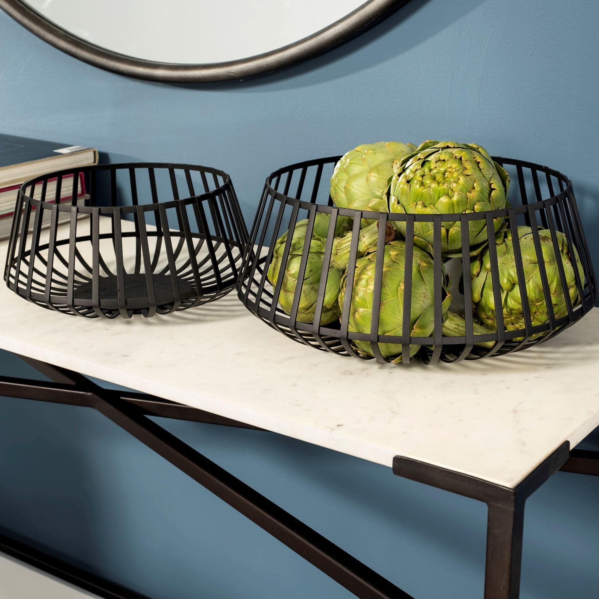 Emilio Set of 2 Black Metal Slated Bowls — product photograph