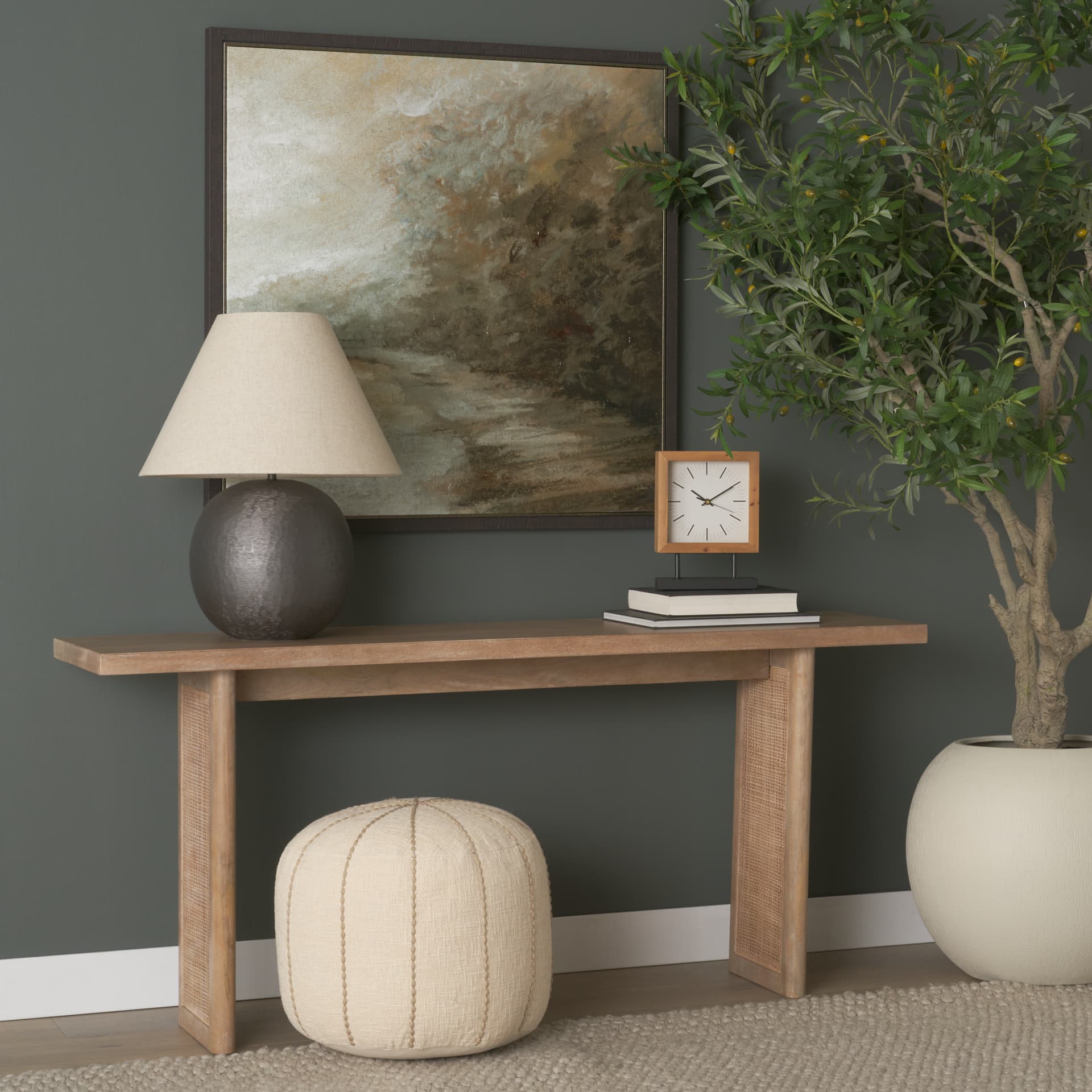 Grier 65" Light Brown Solid Wood w/ Cane Console Table — product photograph