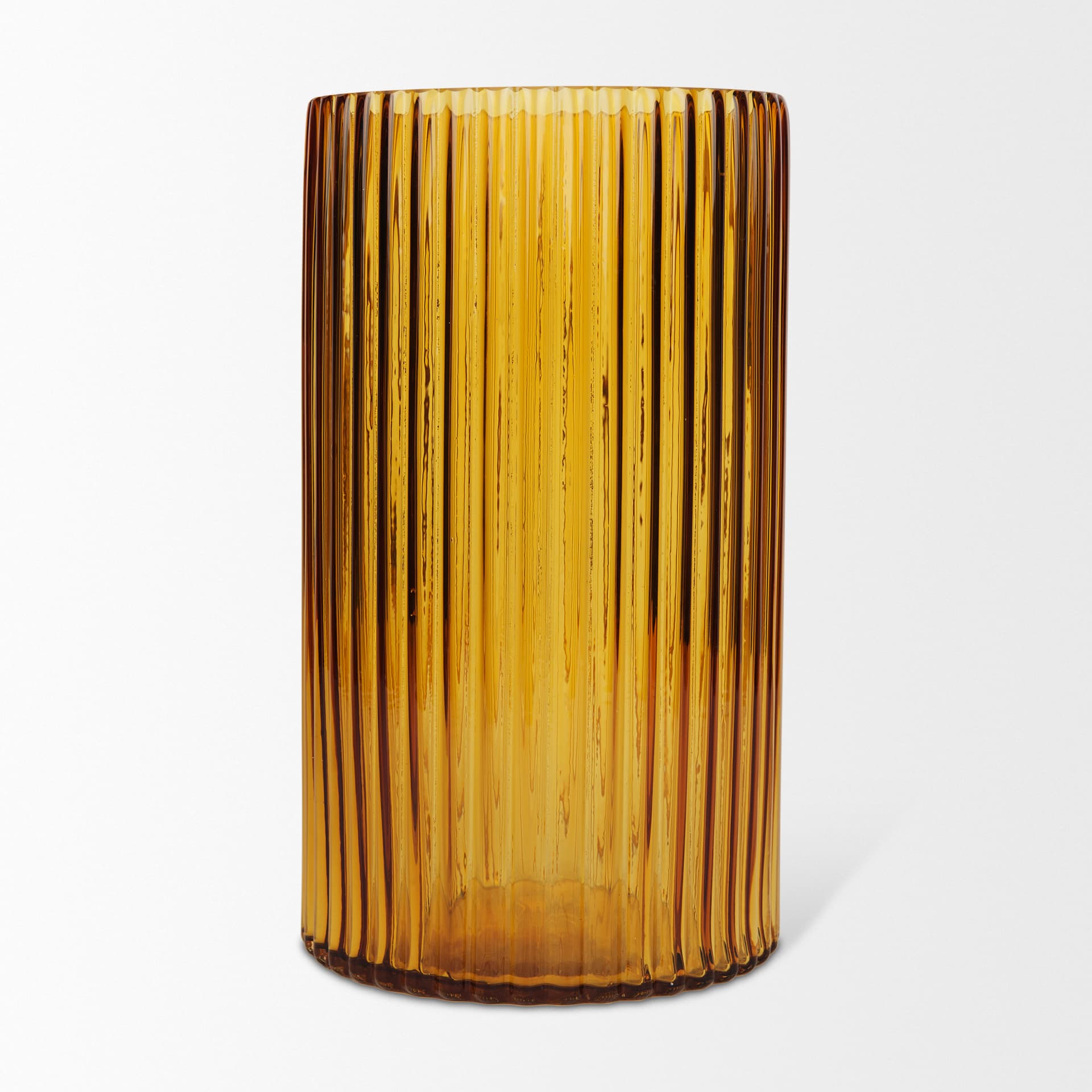 Dawn 11.4" Ribbed Amber Glass Vase — product photograph