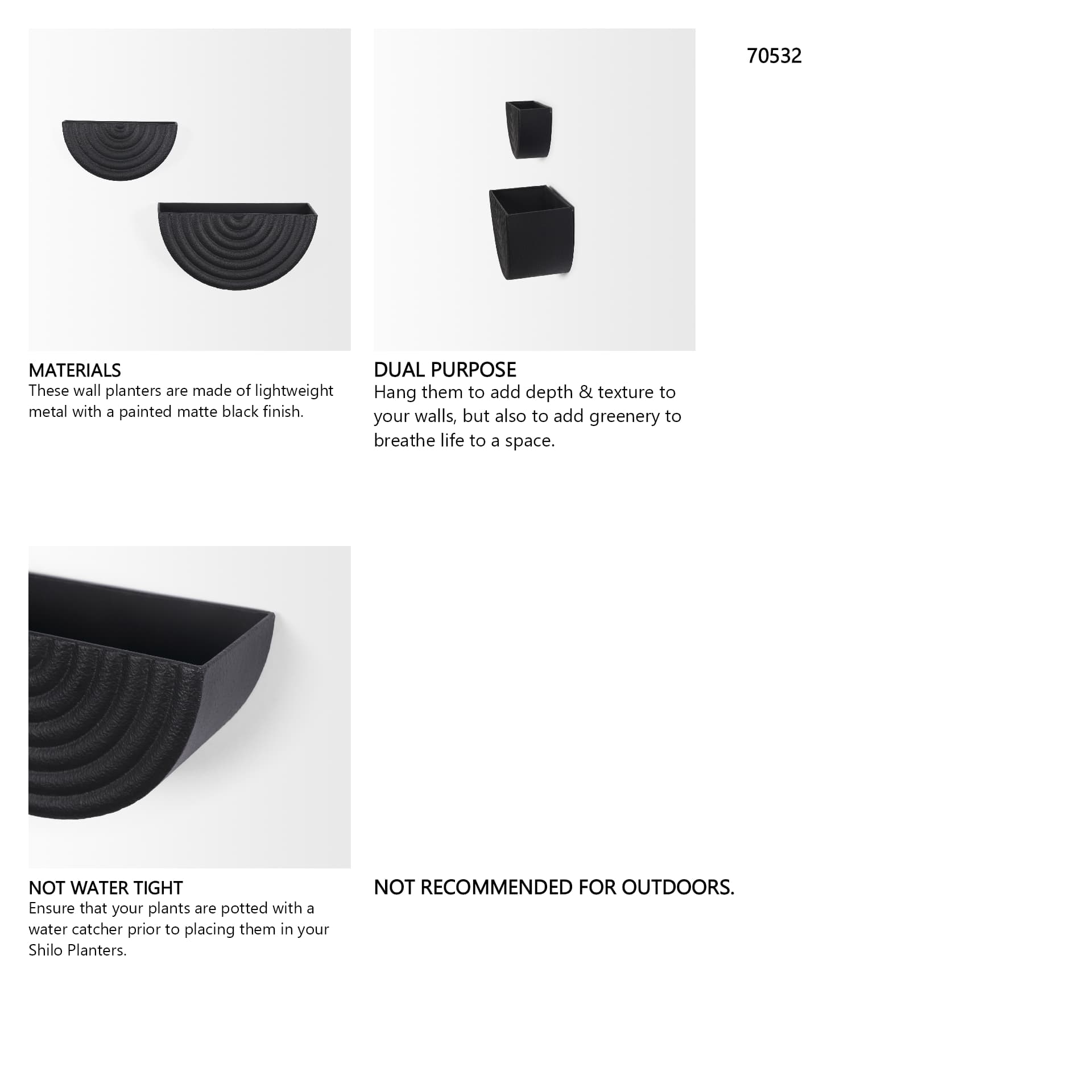 Shilo Matte Black Metal Hanging Wall Planter (Set of 2) — in a styled room