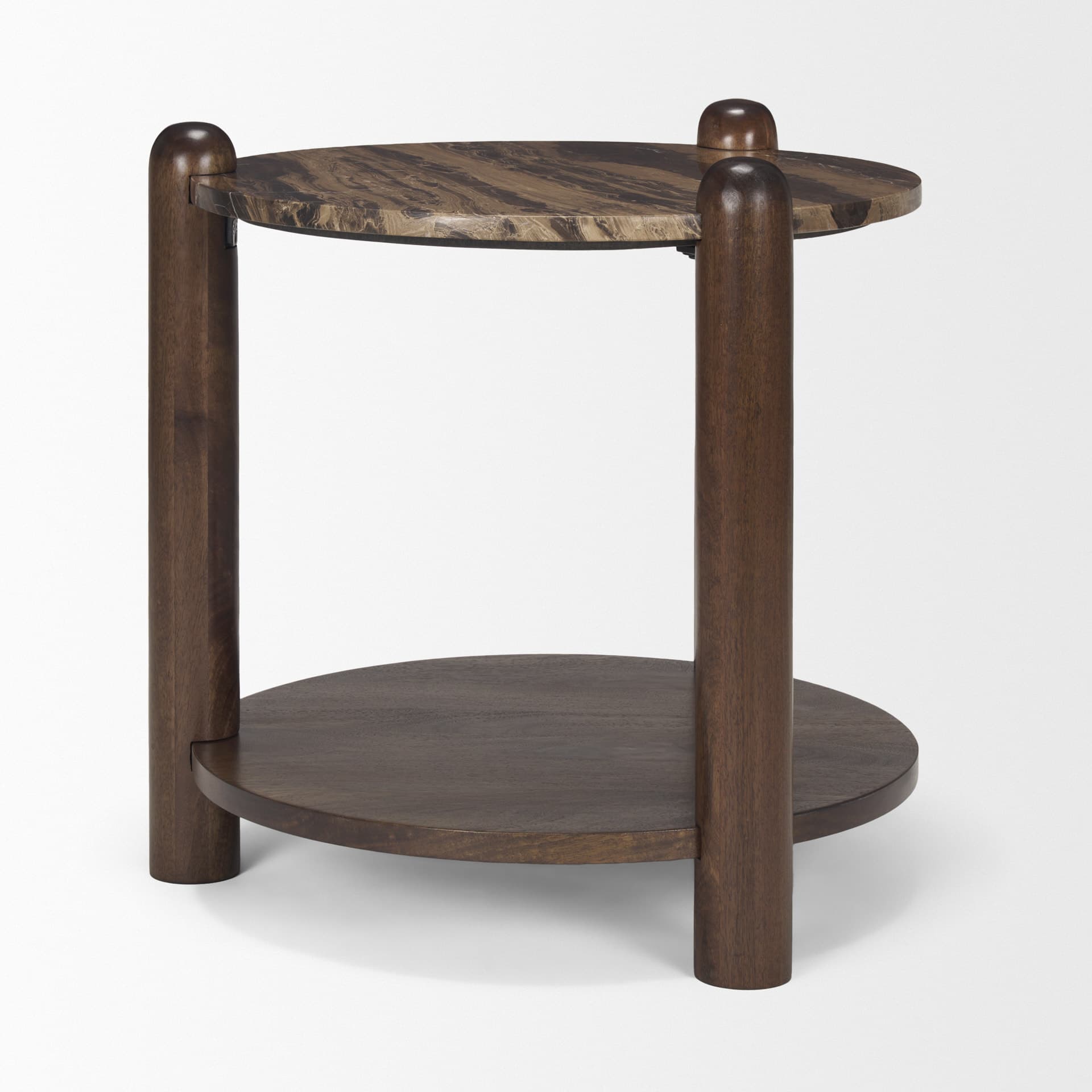 Jovia Brown Mango Wood W/ Cappuccino Marble Round Side Table — product photograph