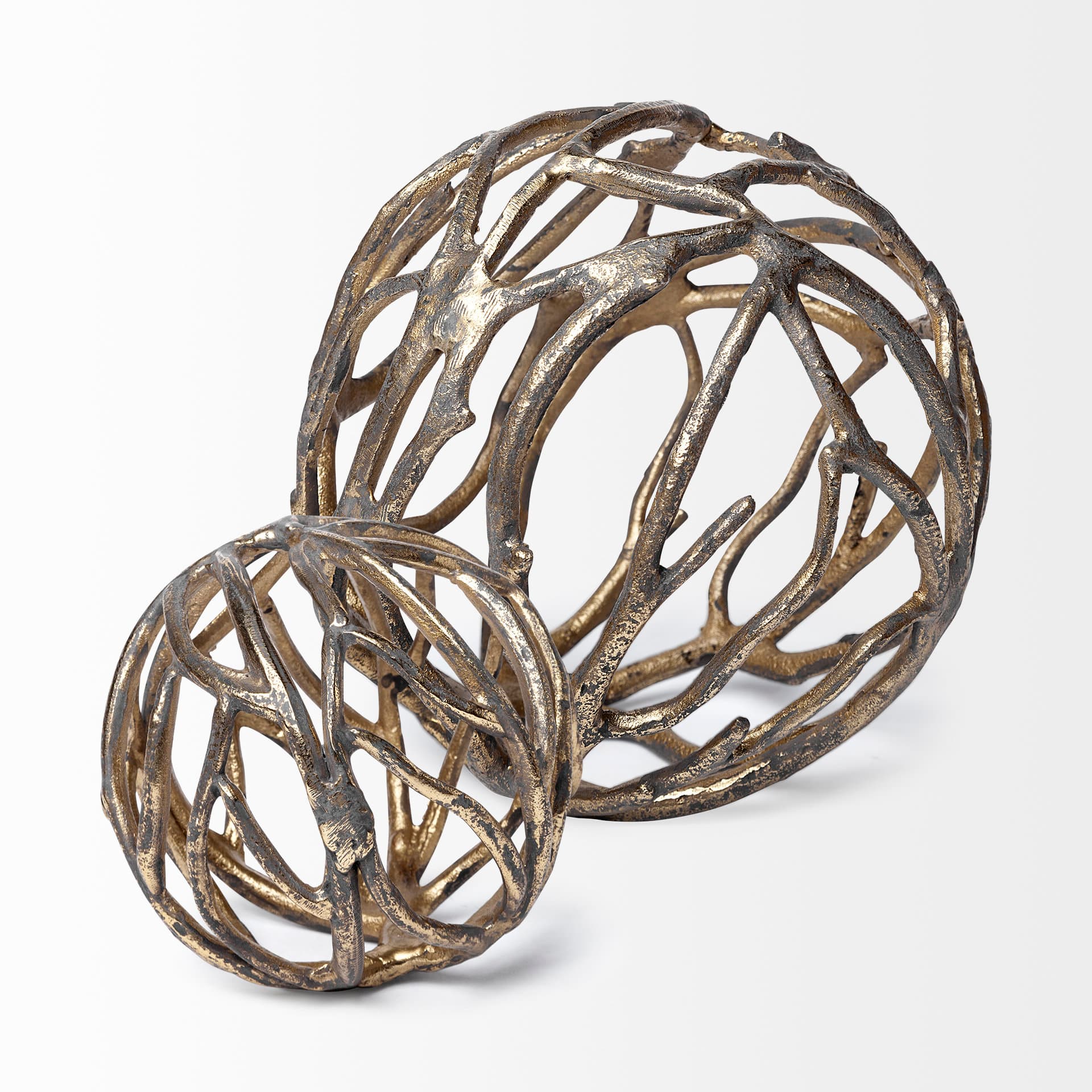 Sphaira Noir II Large 7L x 7W Gold Cast Aluminum Decorative Tree Branch Orb — product photograph