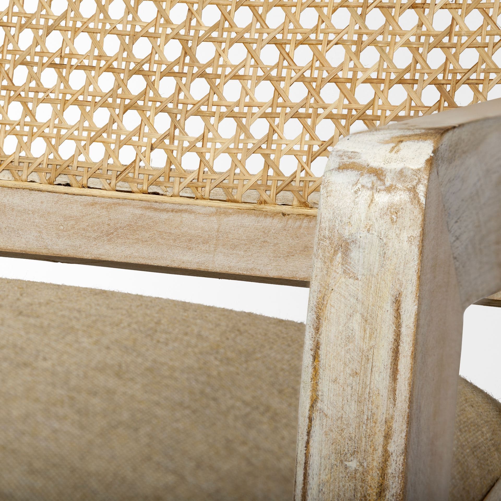 Teryn Cream Linen Seat And Natural Wooden Base w/ Mesh Back Accent Chair — product photograph