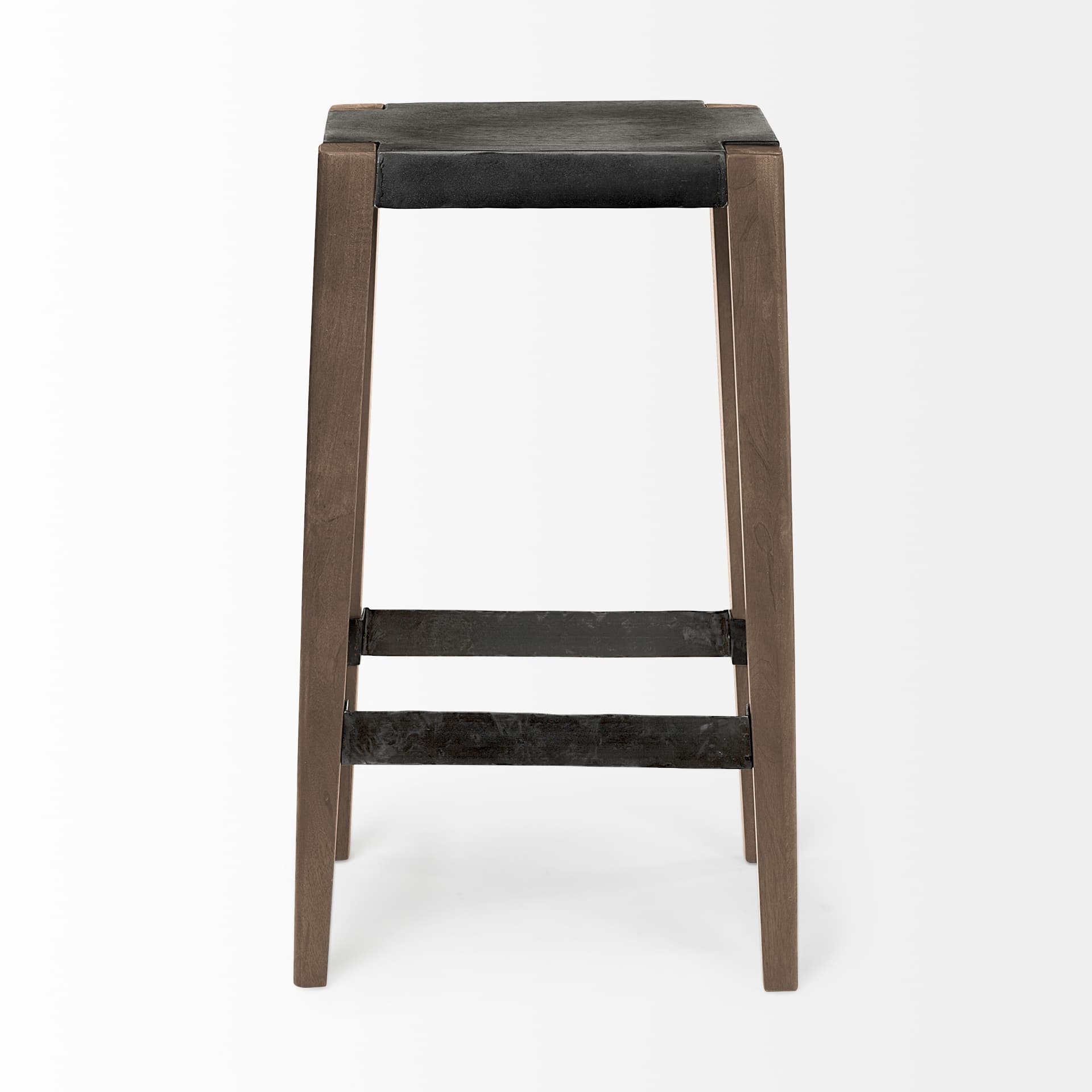 Nell Backless 30in Seat Bar Stool | Black Metal w/ Light Brown Wood — product photograph