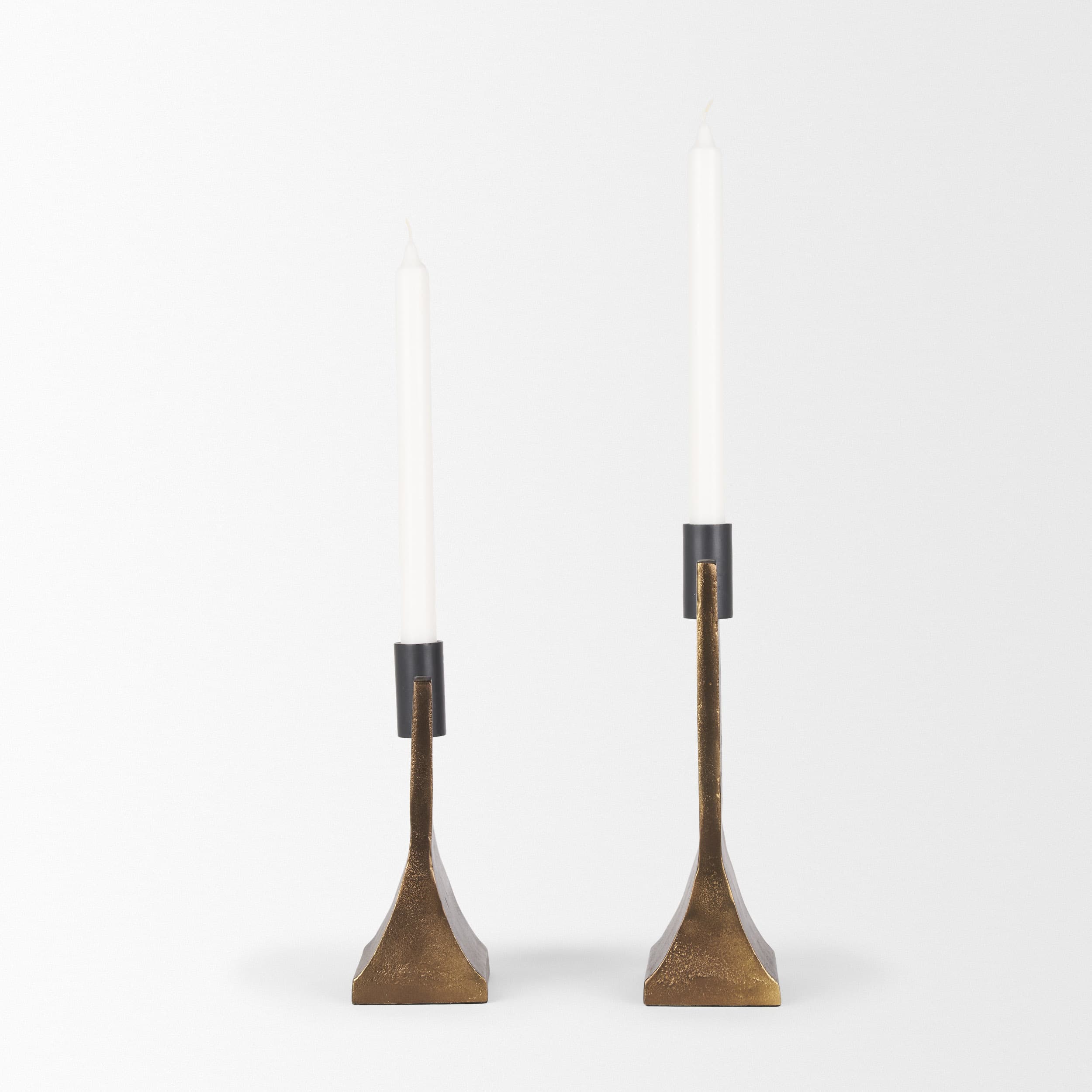 Polli Antiqued Gold w/ Matte Black Metal Taper Candleholders (Set of 2) — product photograph
