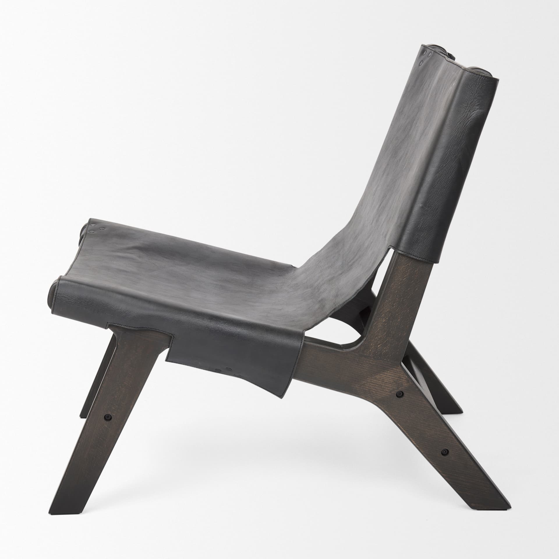 Elodie 24.4L x 33.9W x 30.7H Black Leather W/Black Stain Beech Wood Frame Accent Chair — product photograph