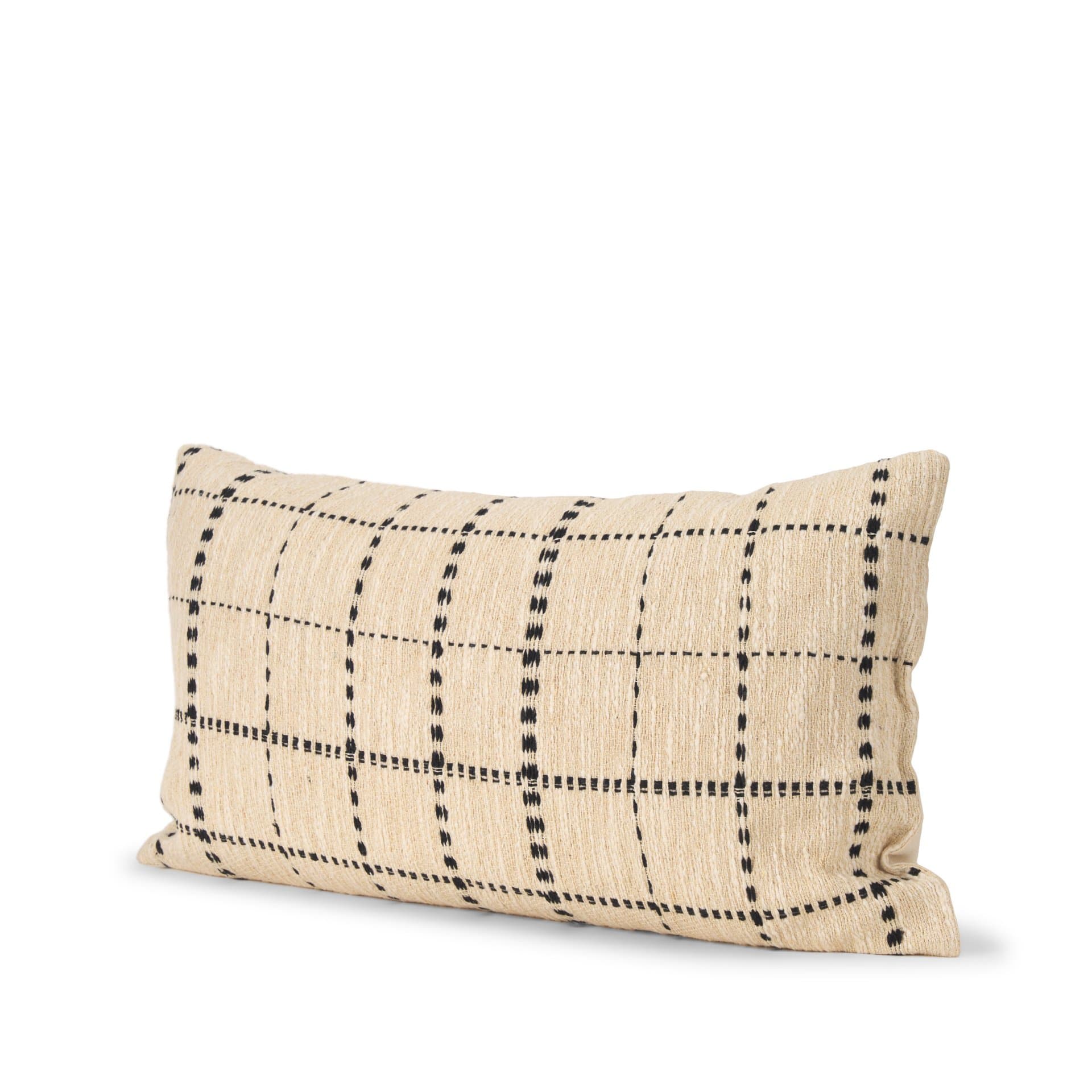 Jaela 14x26 Beige and Black Striped Lumbar Pillow Cover w/Down Filler — product photograph