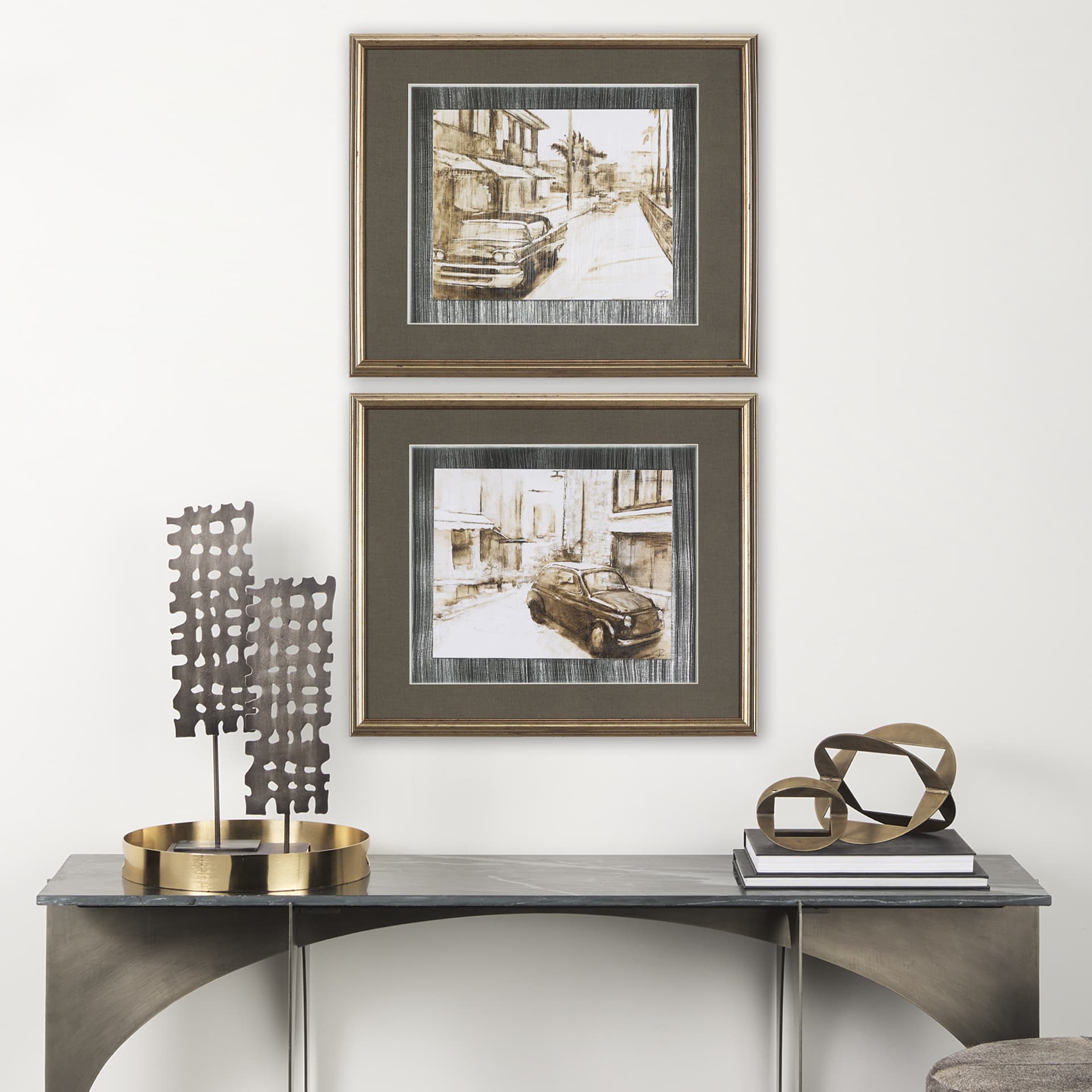 Vintage Car Picture II by Mercana Studio Hand Embellished Framed Art Print Matted under Glass — in a styled room