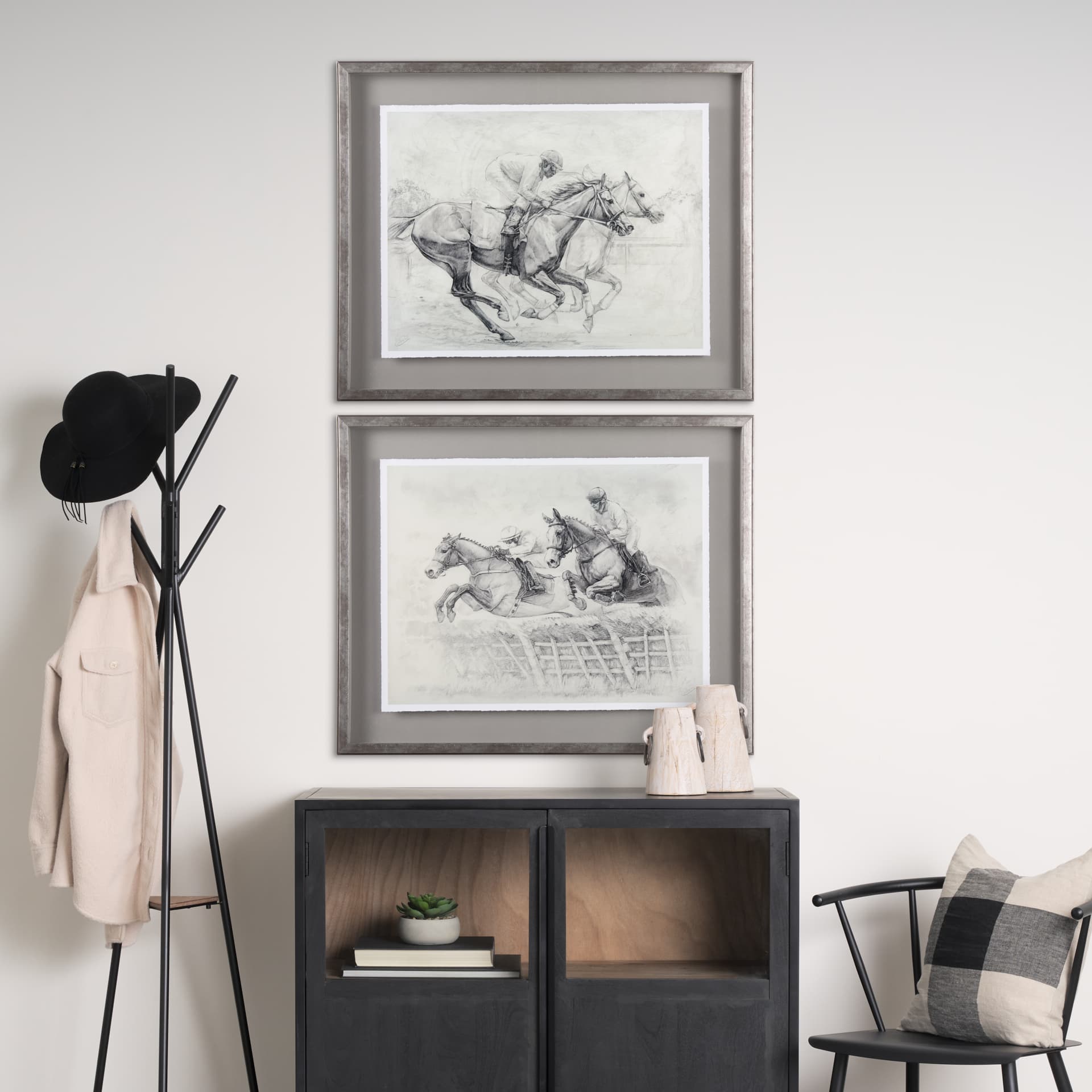 Horse Racing II by Mercana Studio a Hand Embellished Textured Framed Art Print Matted under Glass — in a styled room