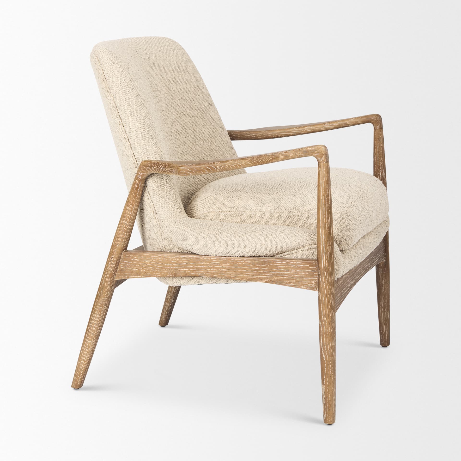 Westan Cream Boucle Fabric W/Light Brown Wood Accent Chair — product photograph