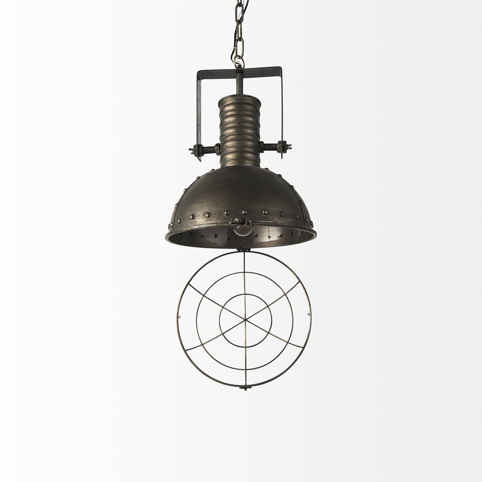 Zaio 12.5Lx 12.5W x 18.5H Weathered Antique Gold Metal Caged Bulb Pendant Light — product photograph