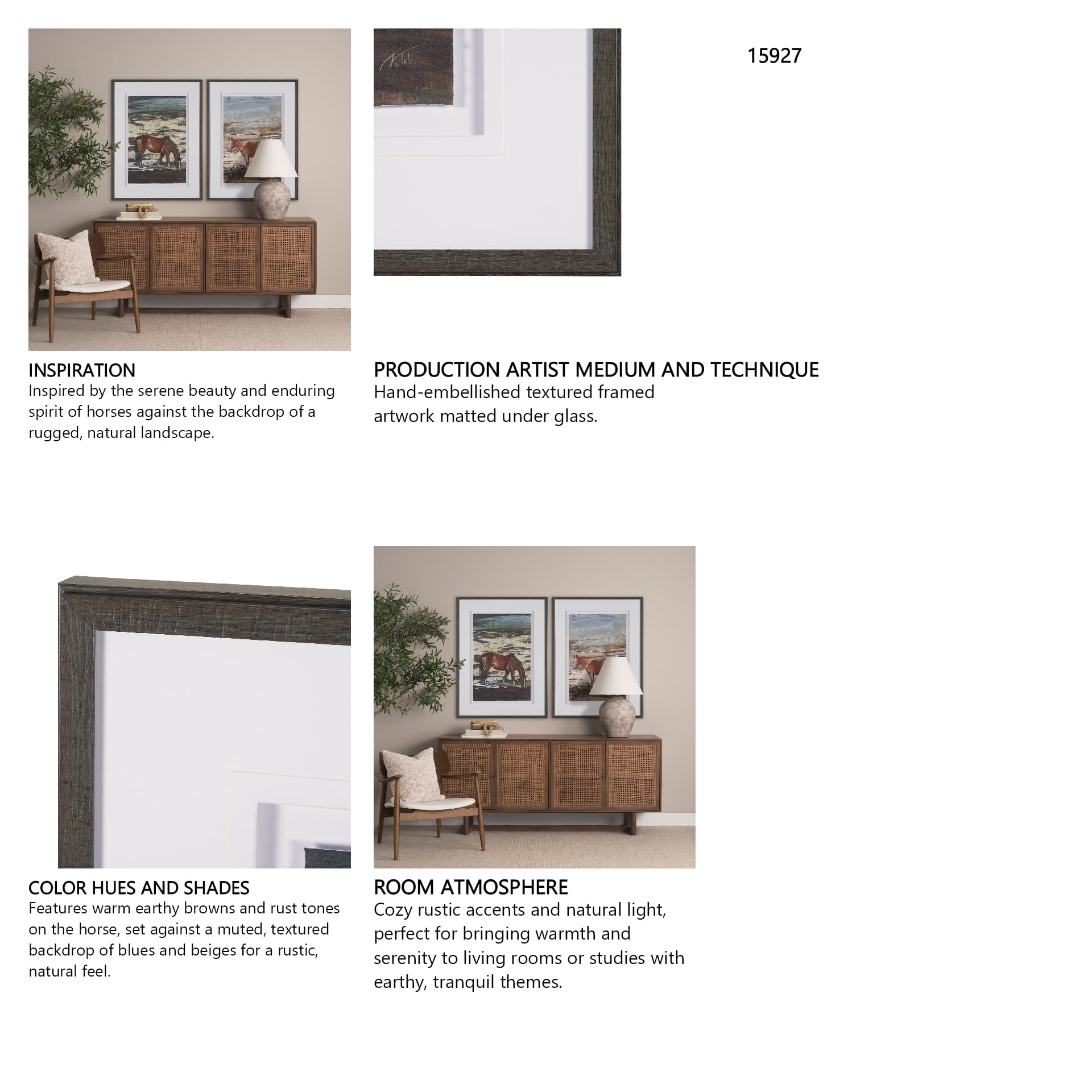 Equine Echoes II by Mercana Studio Hand Embelished Textured Framed Artwork Matted under Glass — in a styled room