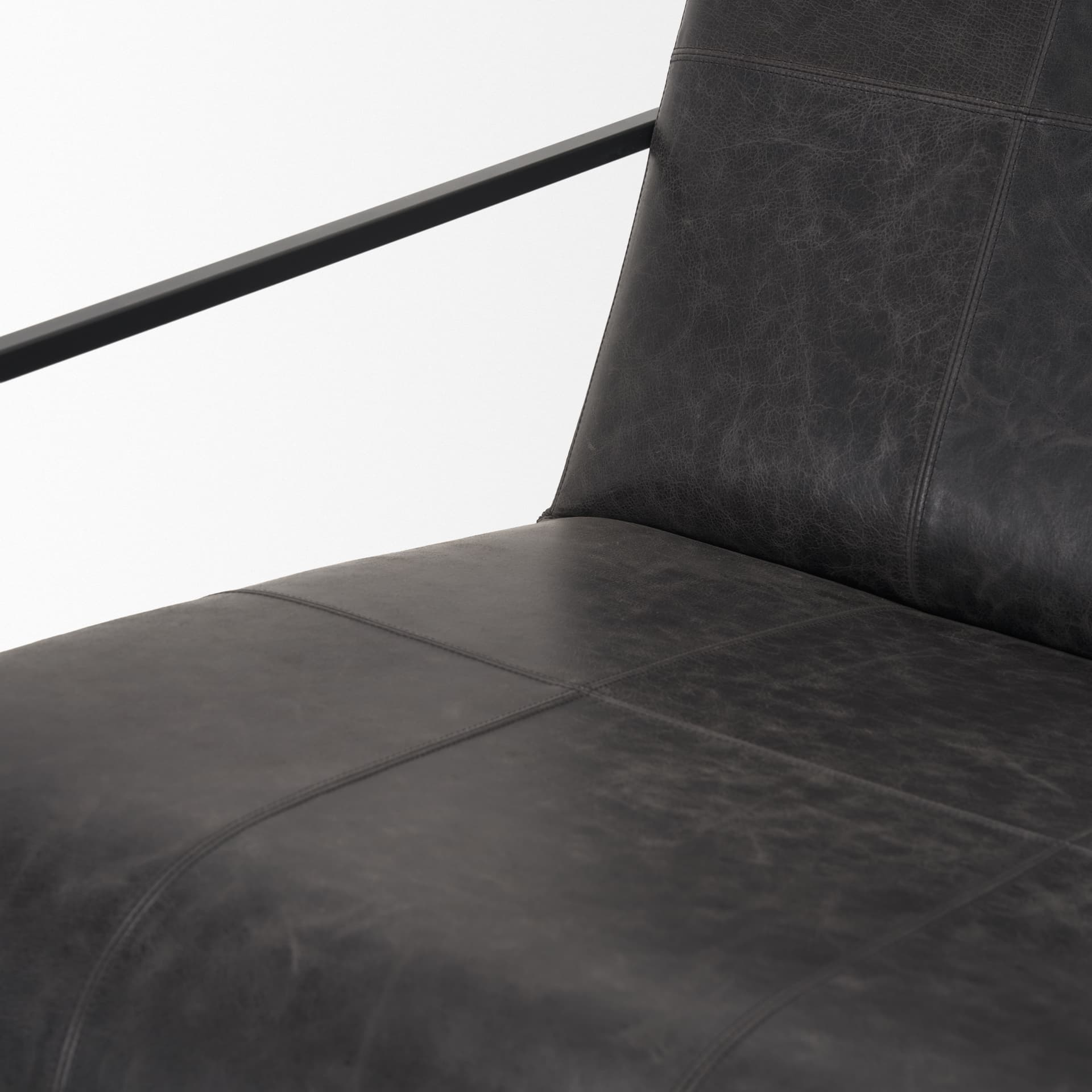 Stratton Gunmetal w/ Genuine Aged Black Leather Upholstered Accent Chair — product photograph