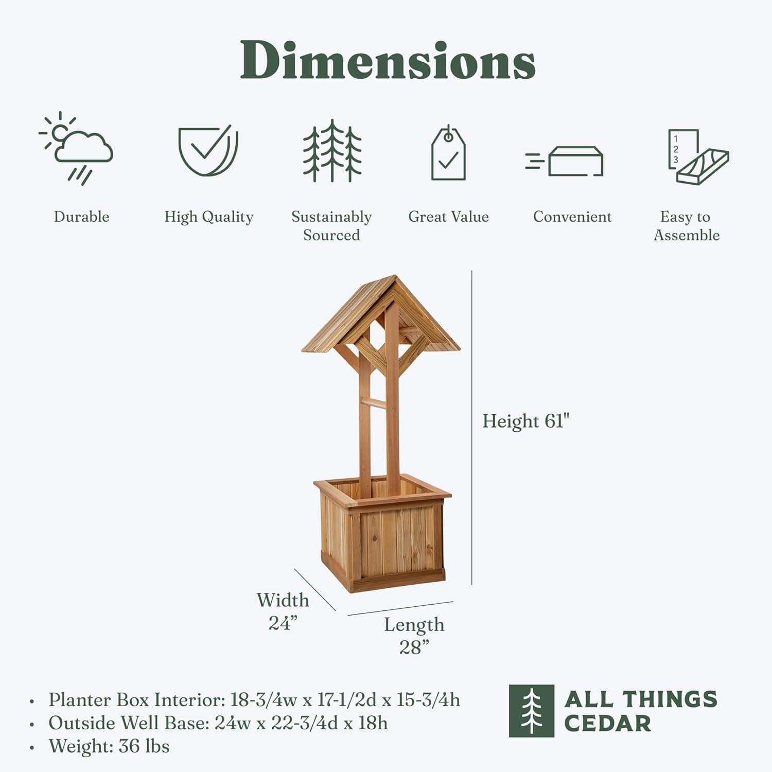 5-Ft Wishing Well Cedar Planter Box — product photograph