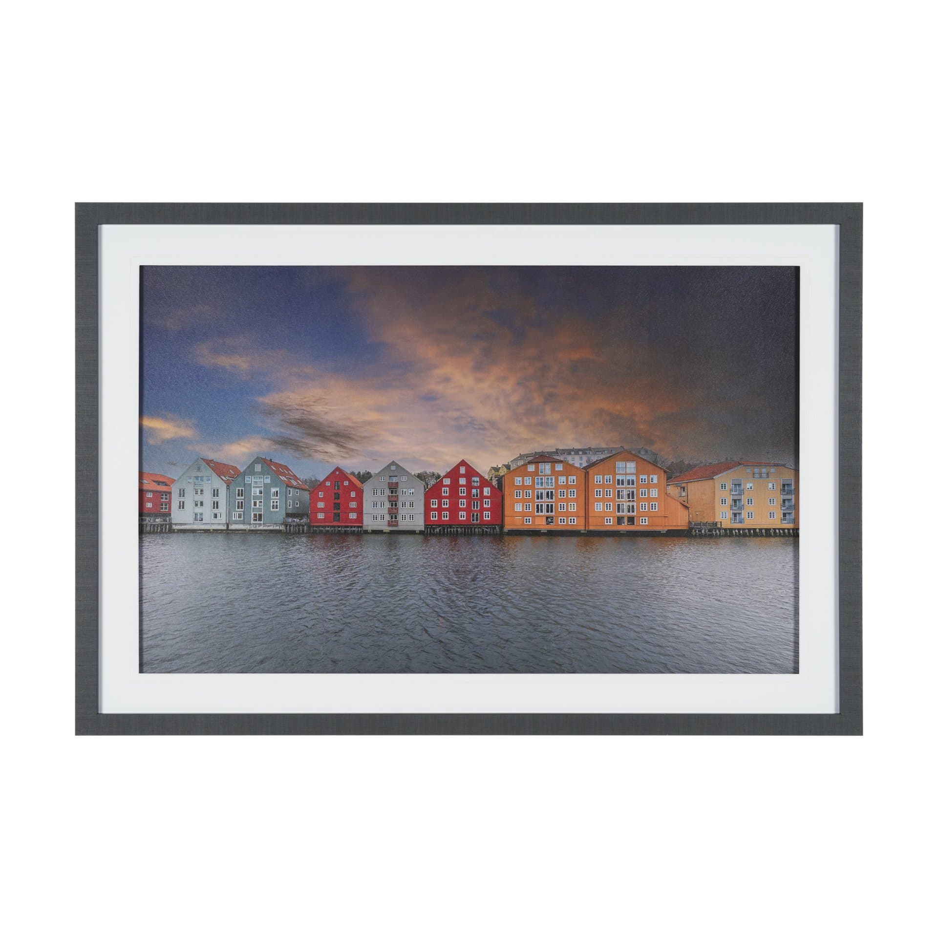 Waterfront of Alesund, Norway by Richard Silver Textured Framed Photo Print Matted under Glass — product photograph