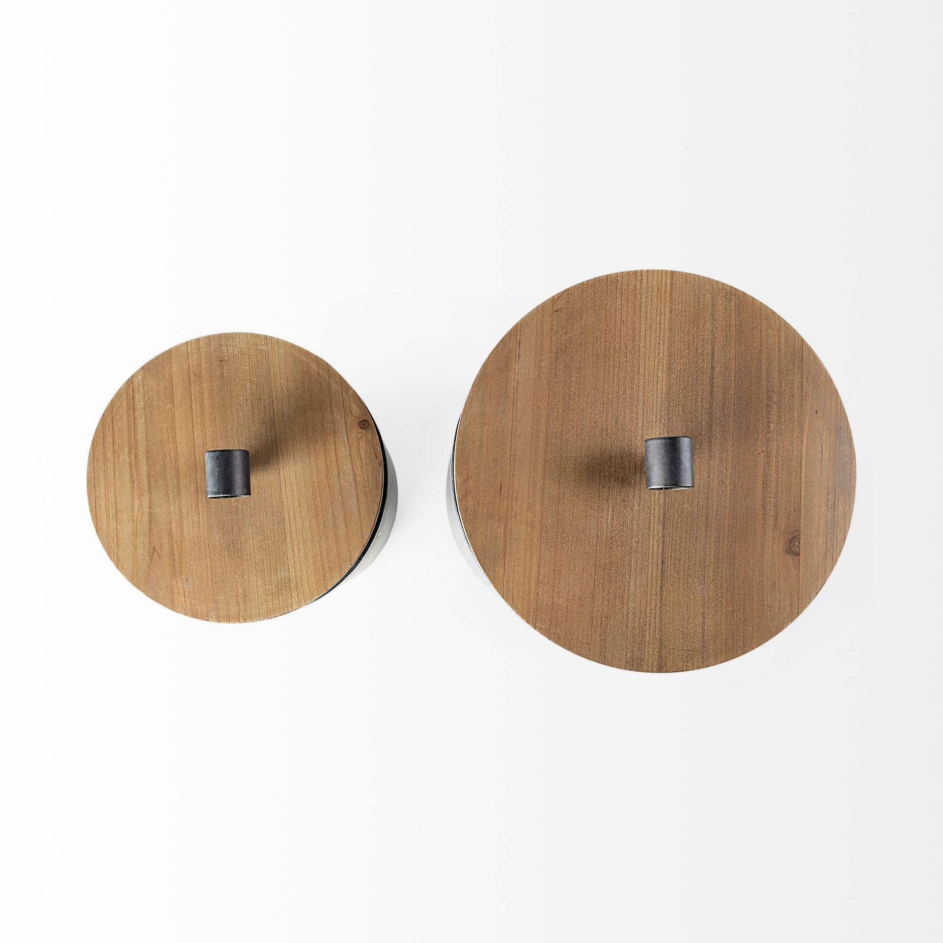 Cyril (Set of 2) Gray Metal W/ Brown Wood Lids Jars — product photograph