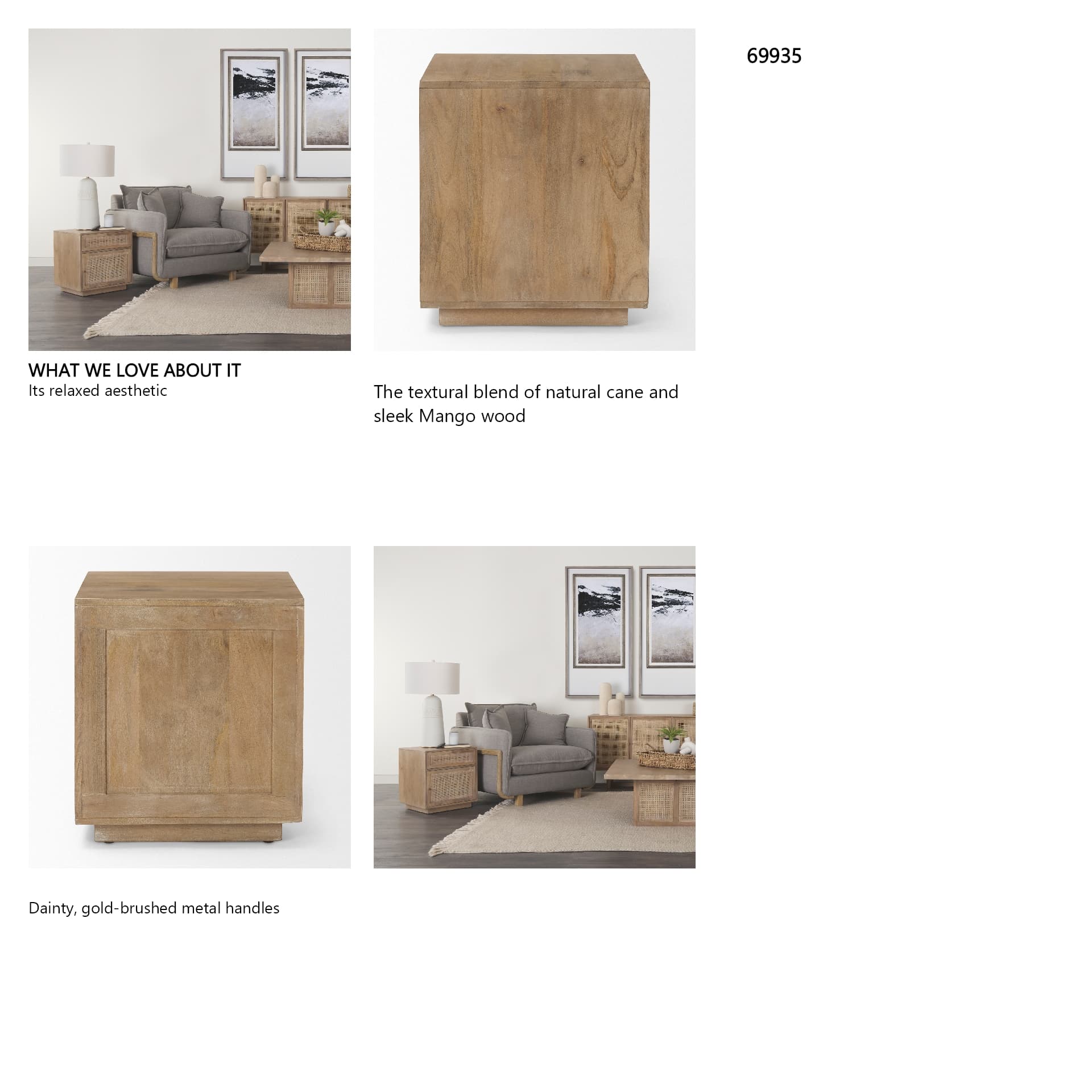 Grier Light Brown Wood w/ Cane End Table — in a styled room